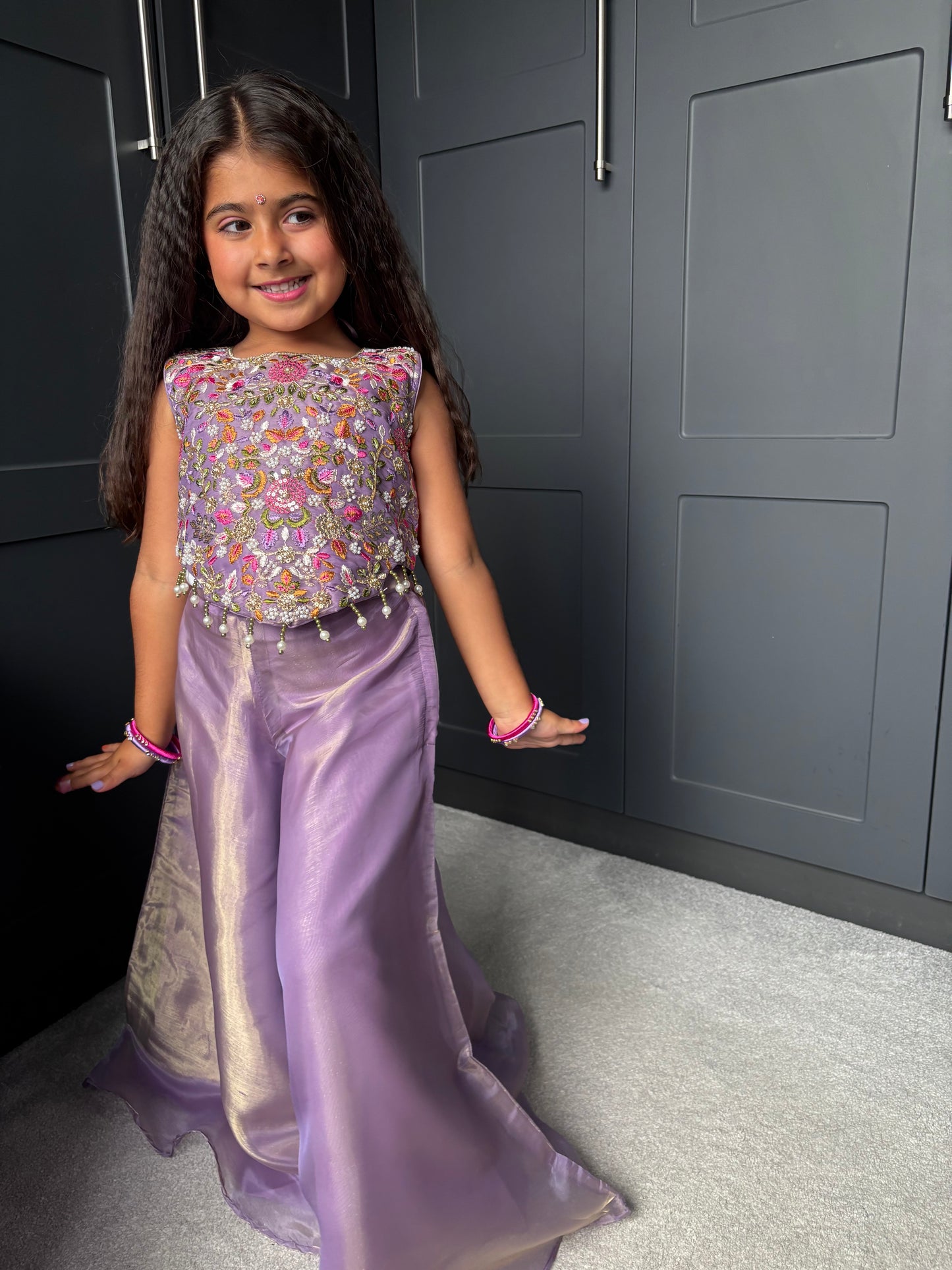Lilac Floral & Pearl Palazzo Suit