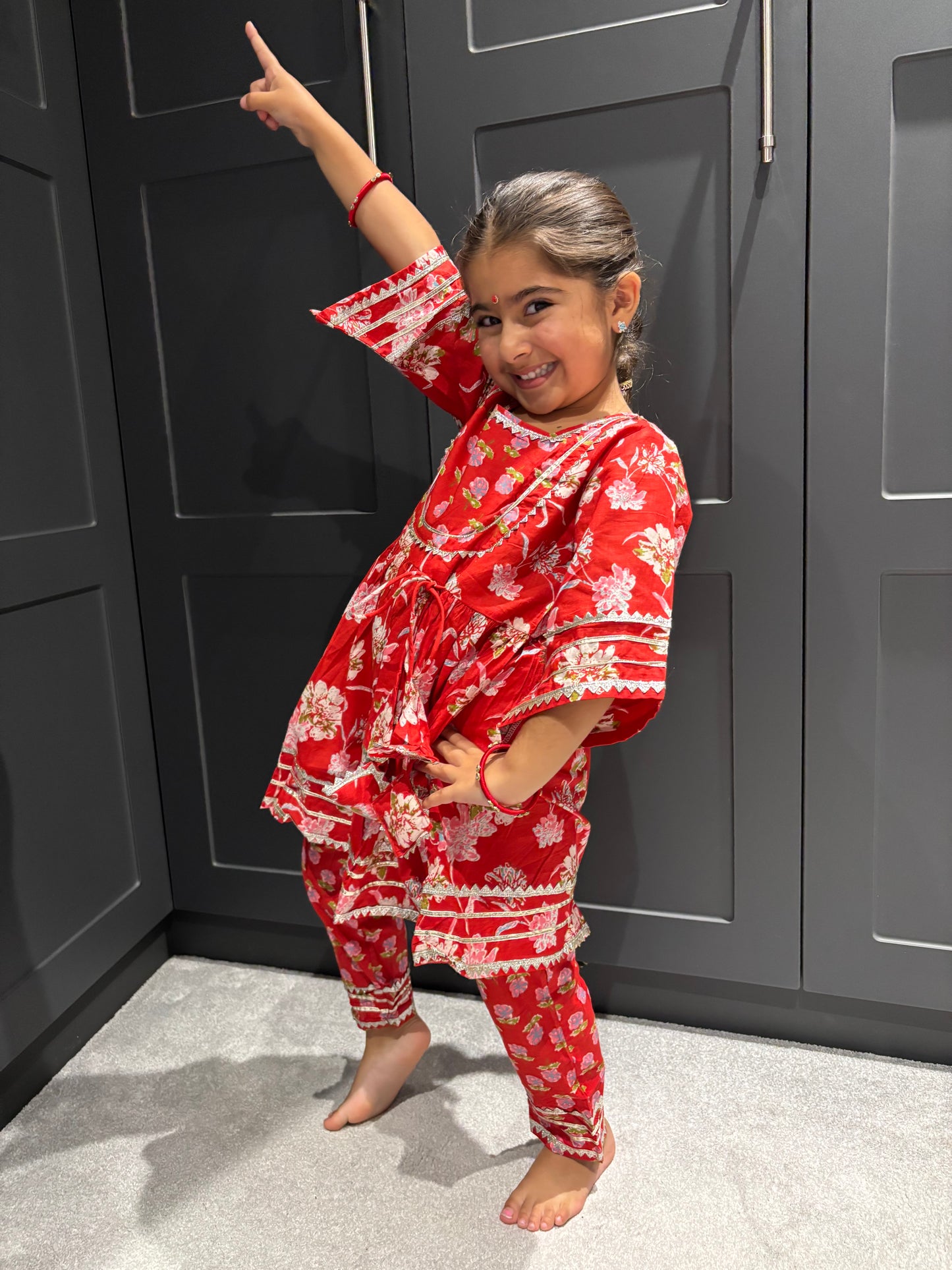 Red Floral Trouser Suit Set