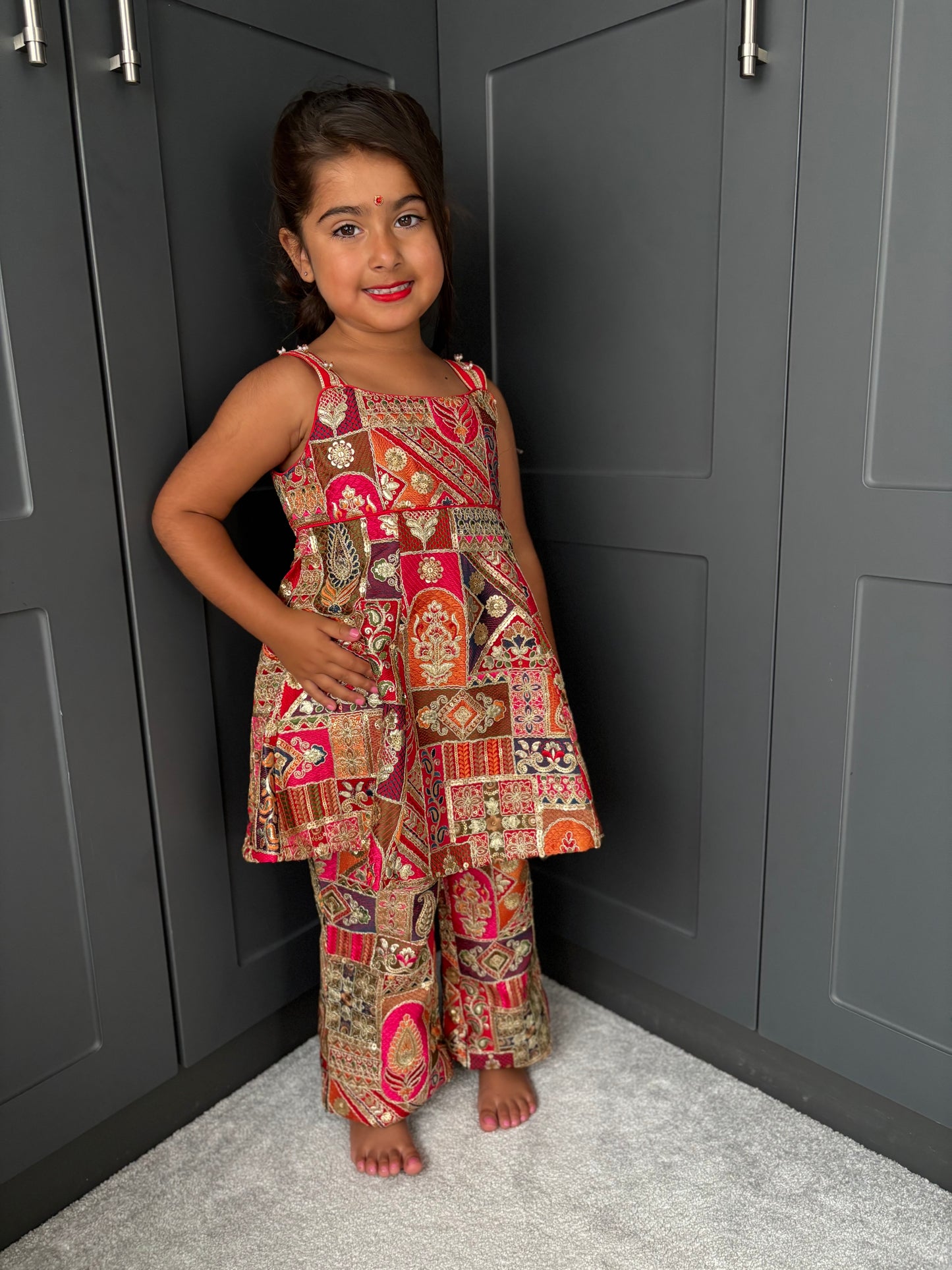 Red & Gold Partywear Trouser Suit