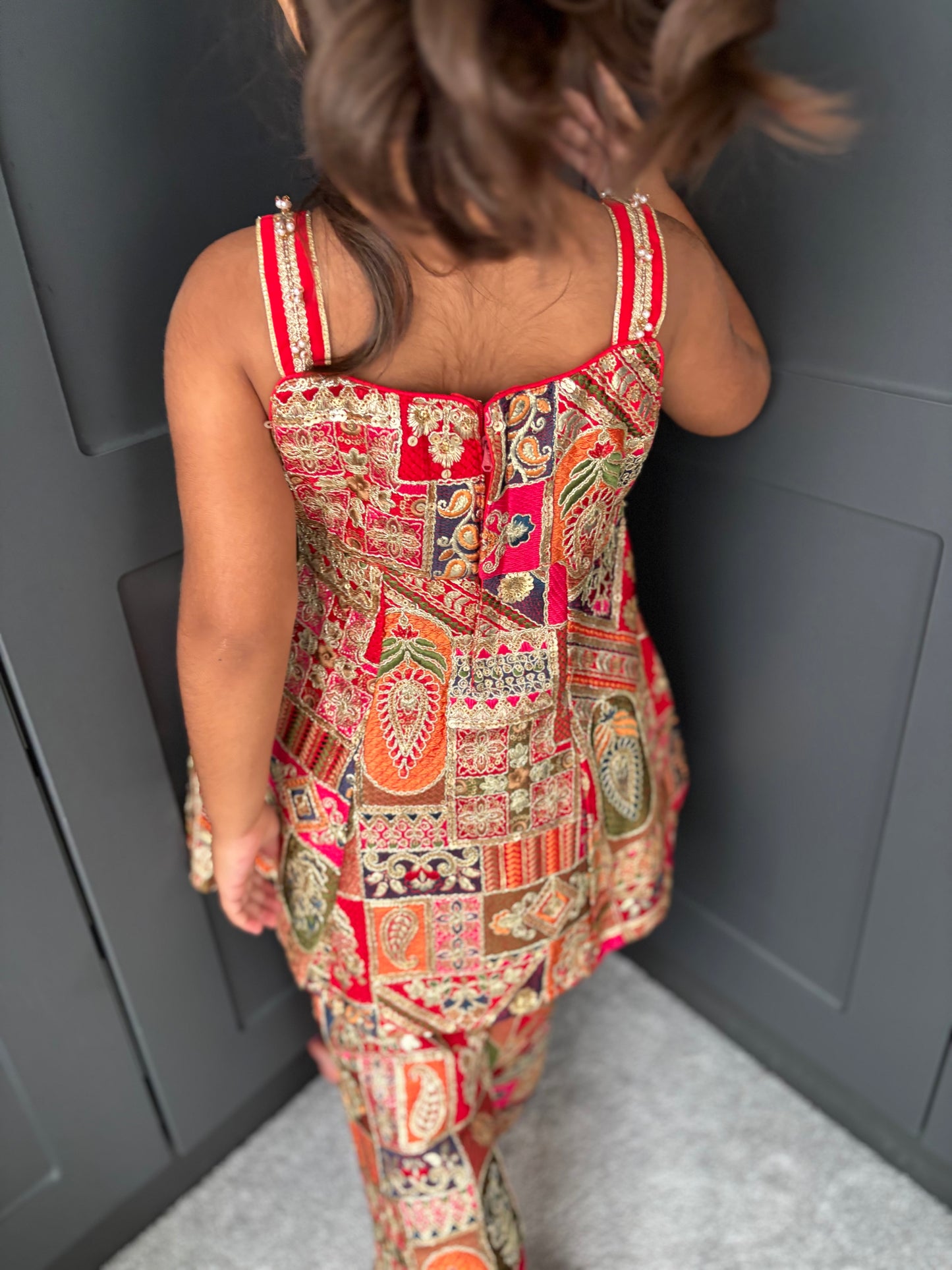 Red & Gold Partywear Trouser Suit