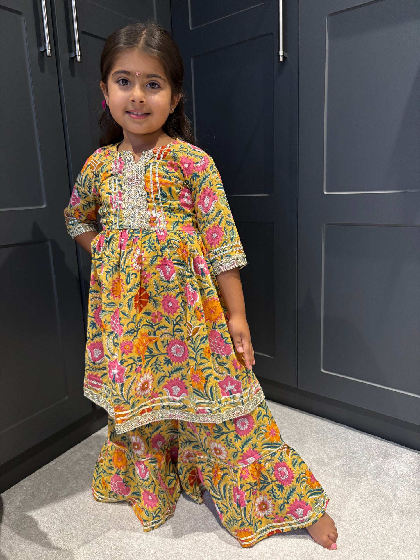 Yellow & Pink Paisley Sharara Suit
