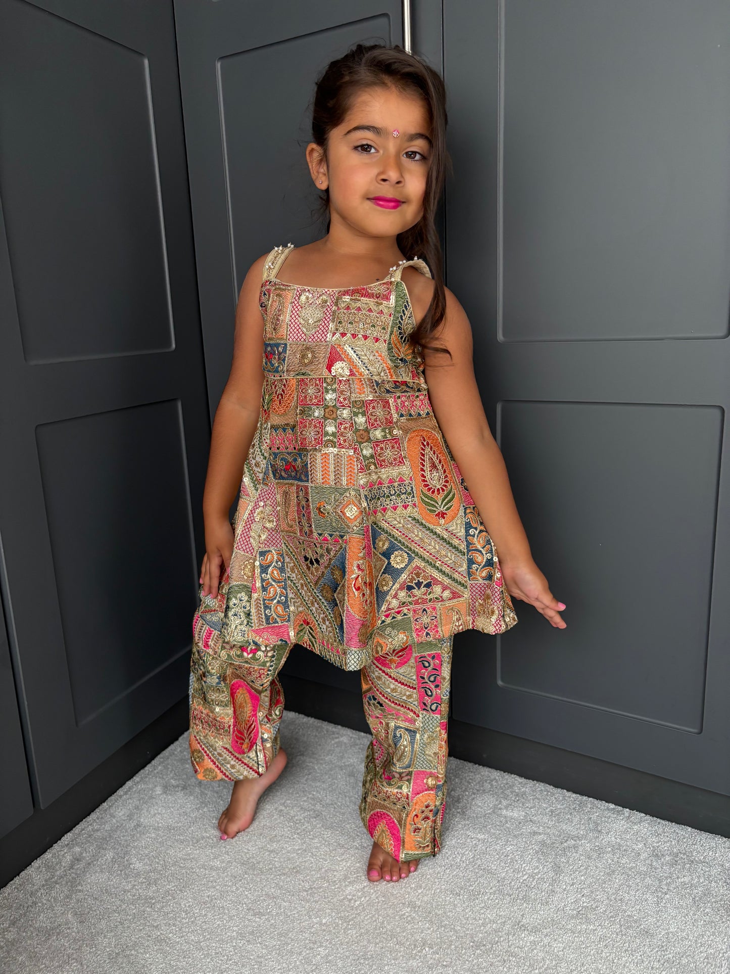 Pink & Gold Partywear Trouser Suit