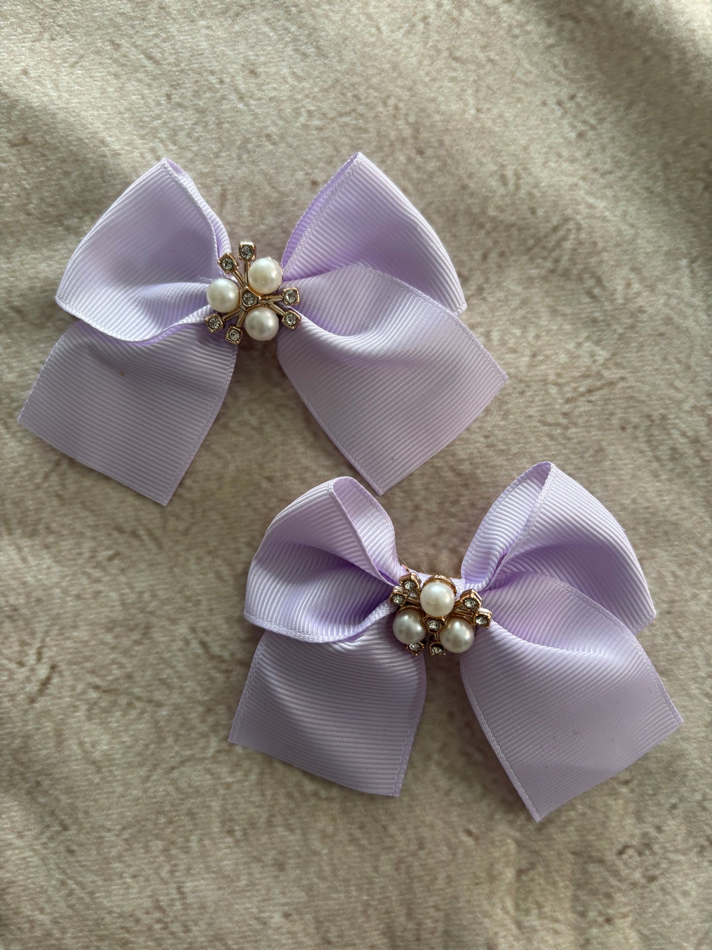 Lilac Pearl Bow Clips