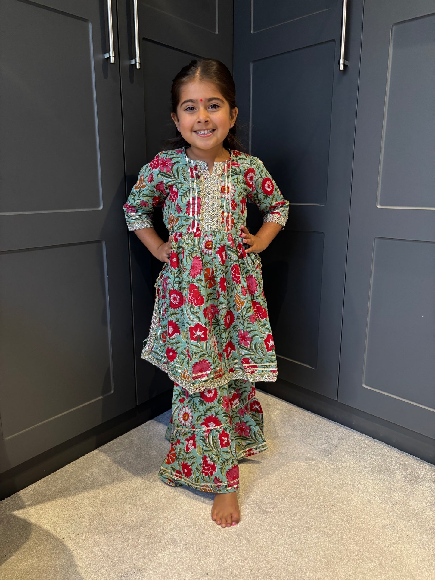 Mint & Red Paisley Print Sharara Suit
