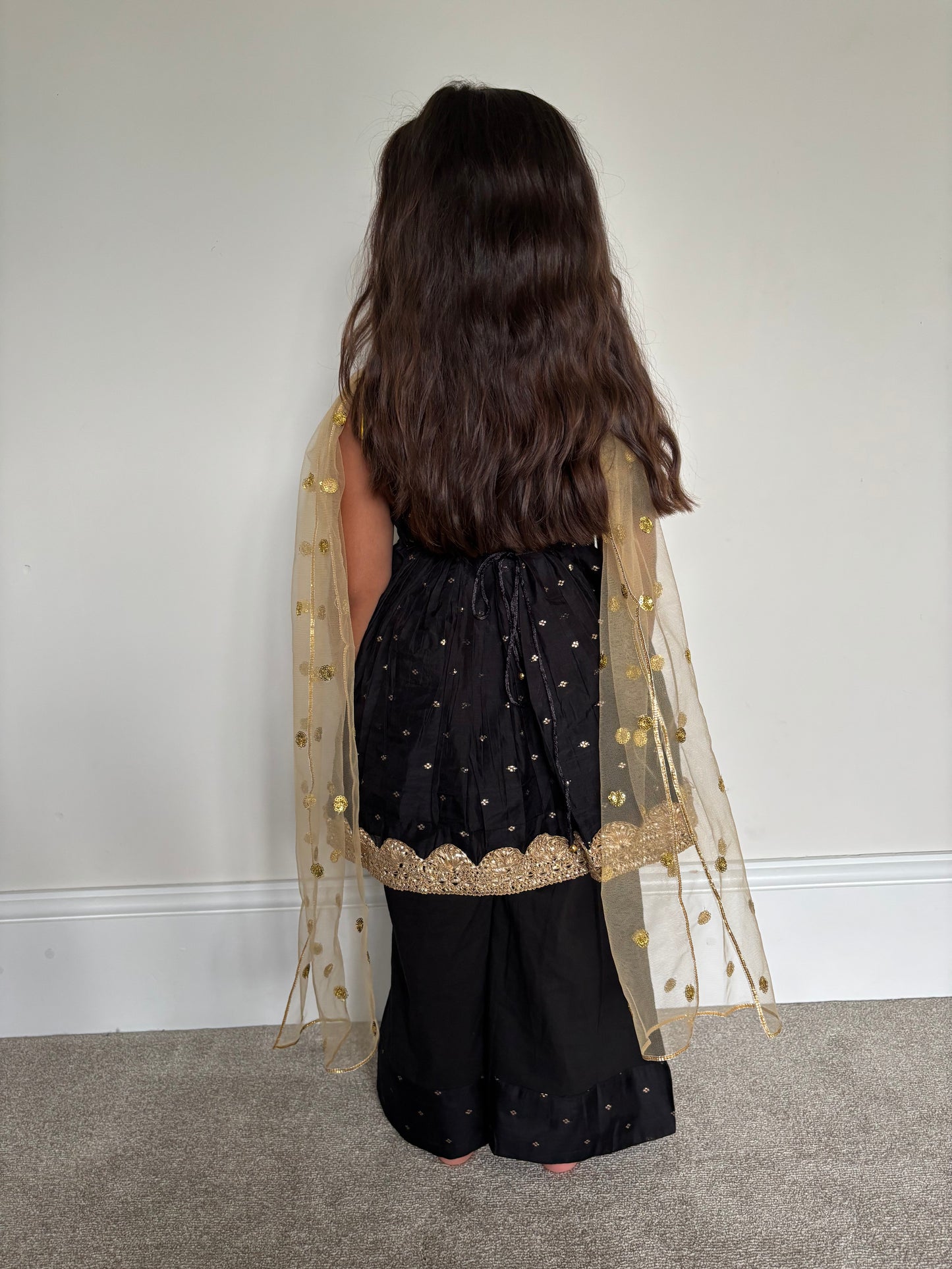 Black & Gold Frock Palazzo Suit