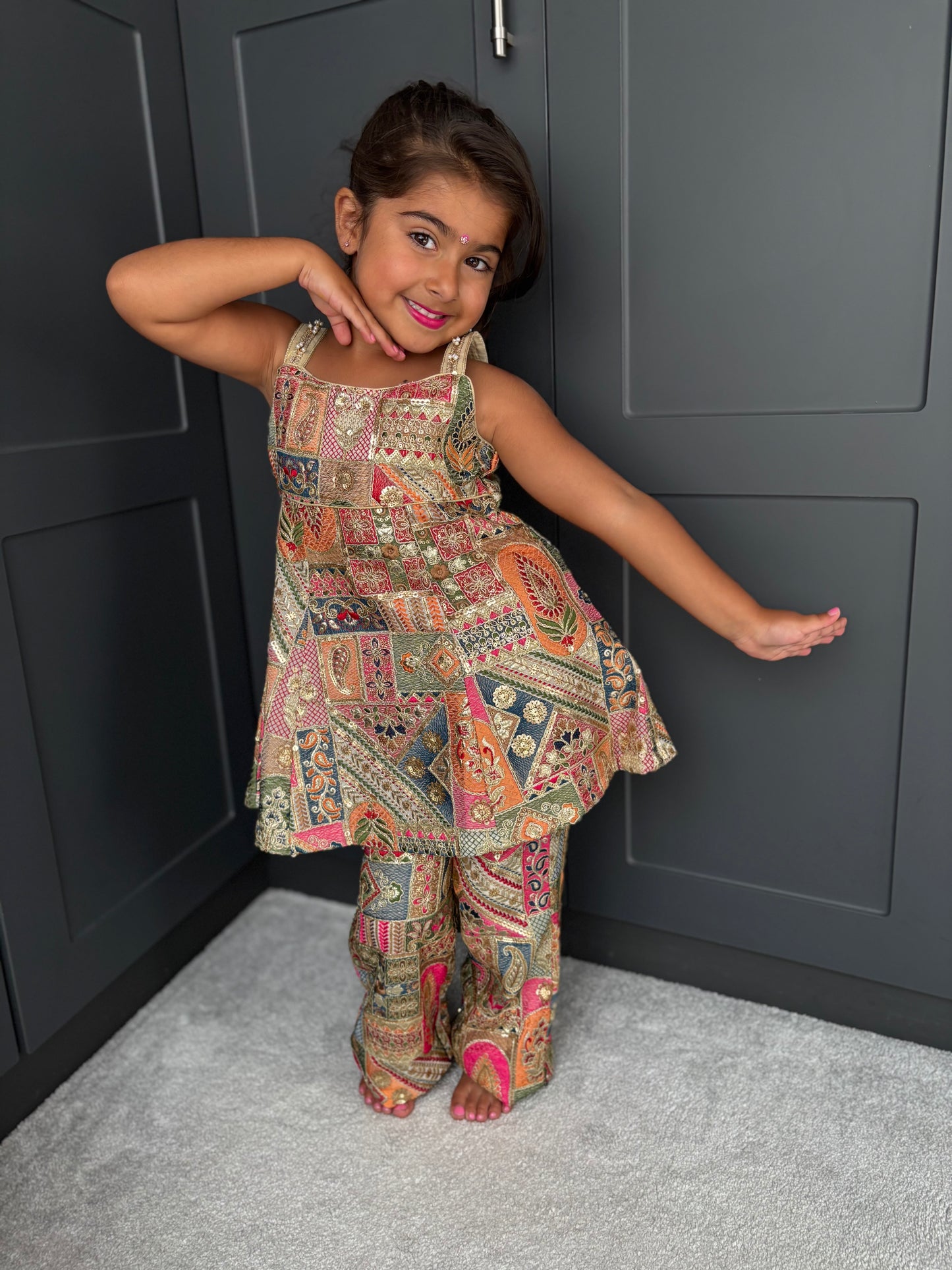 Pink & Gold Partywear Trouser Suit