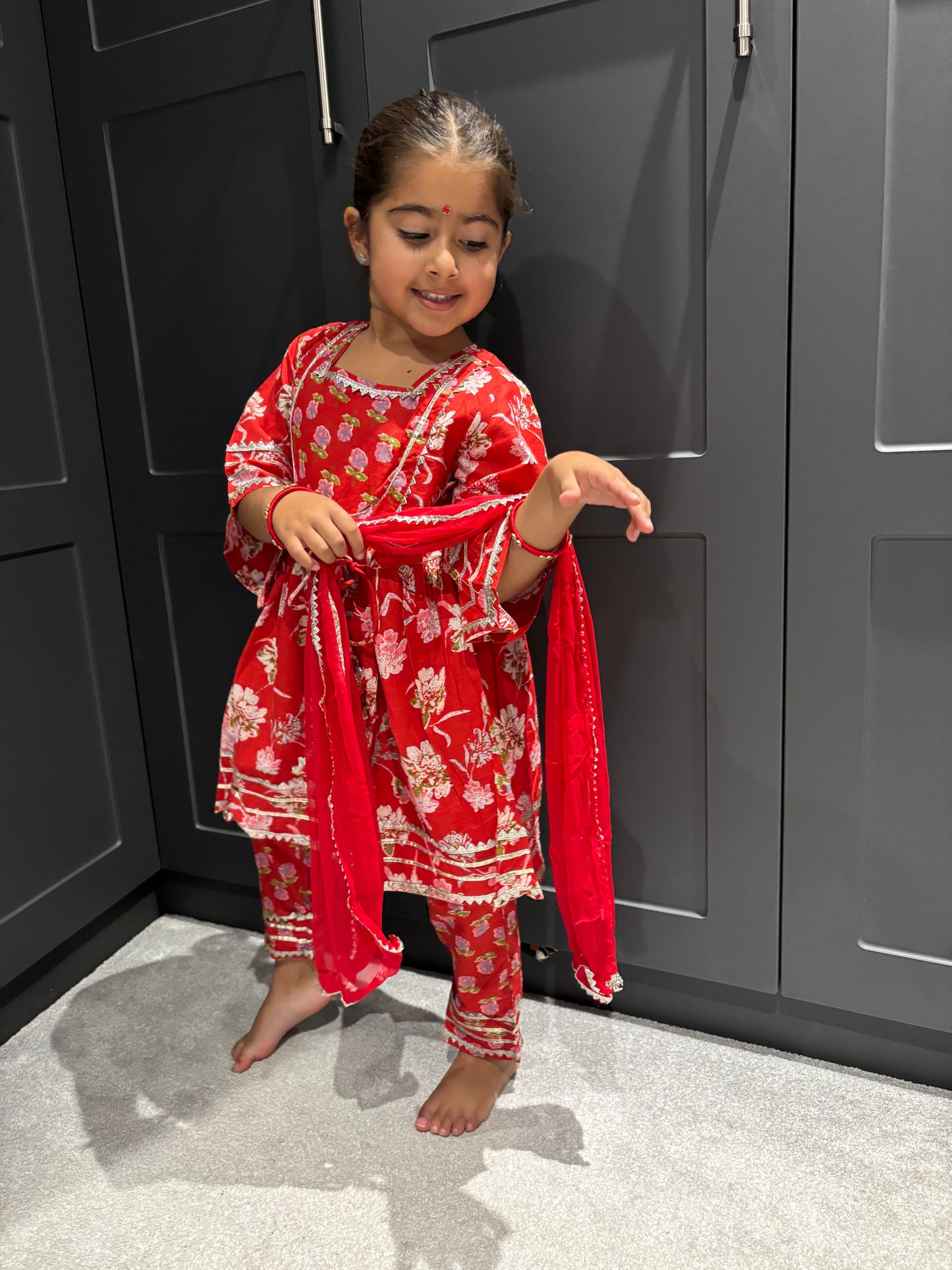 Red Floral Trouser Suit Set