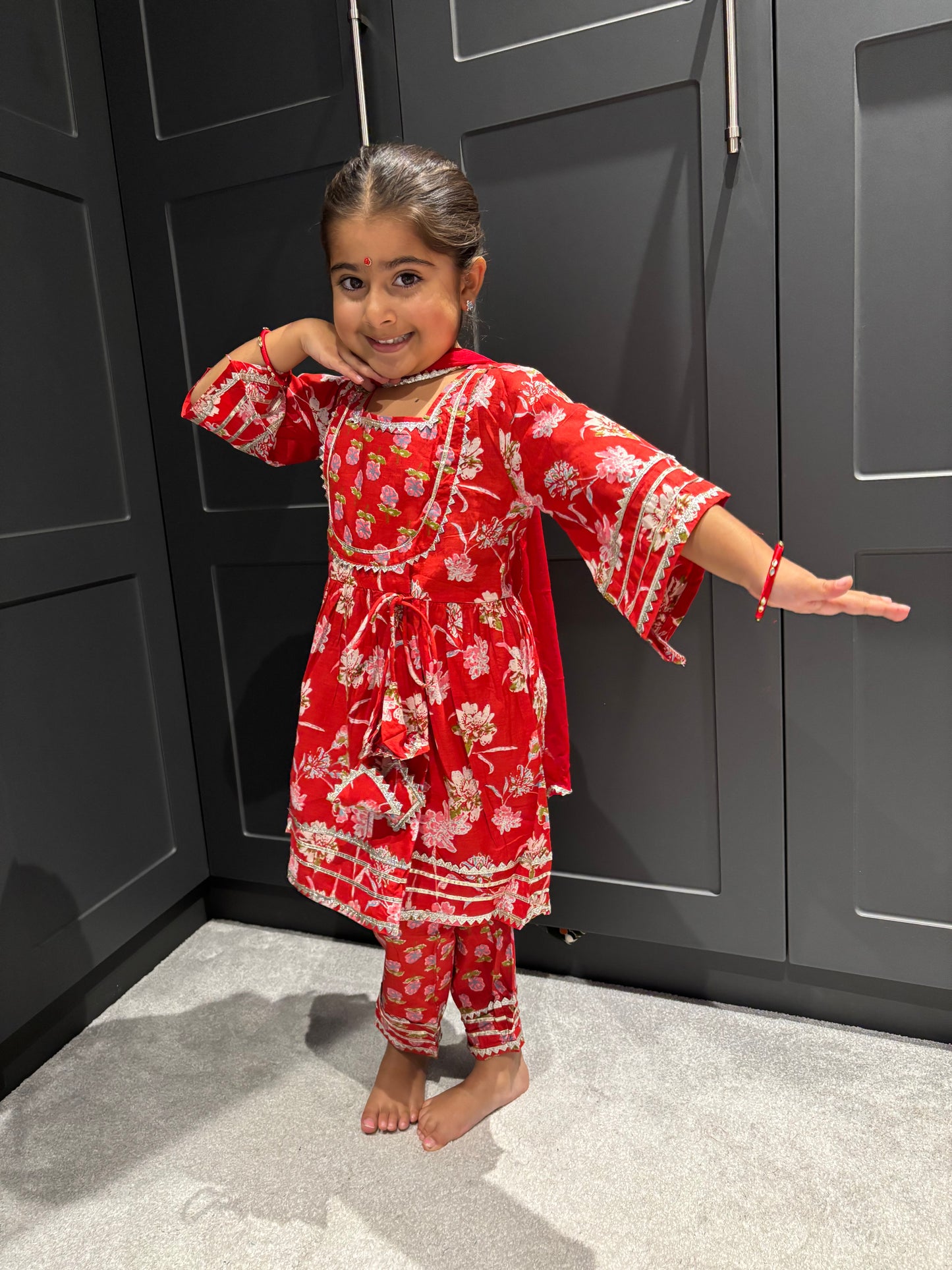 Red Floral Trouser Suit Set