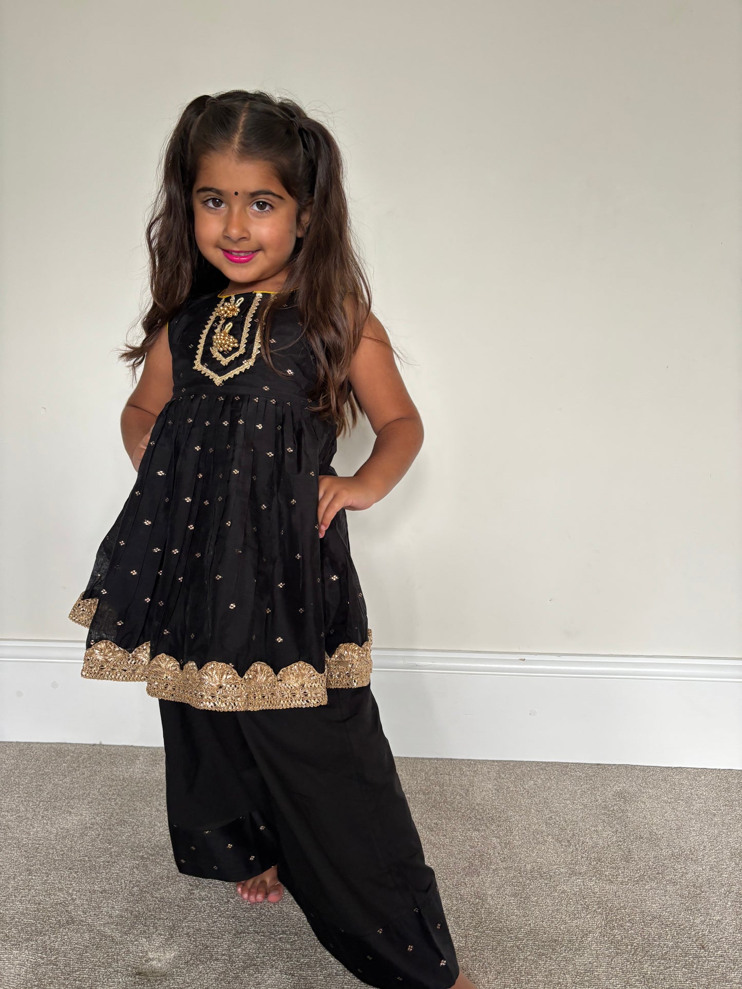 Black & Gold Frock Palazzo Suit