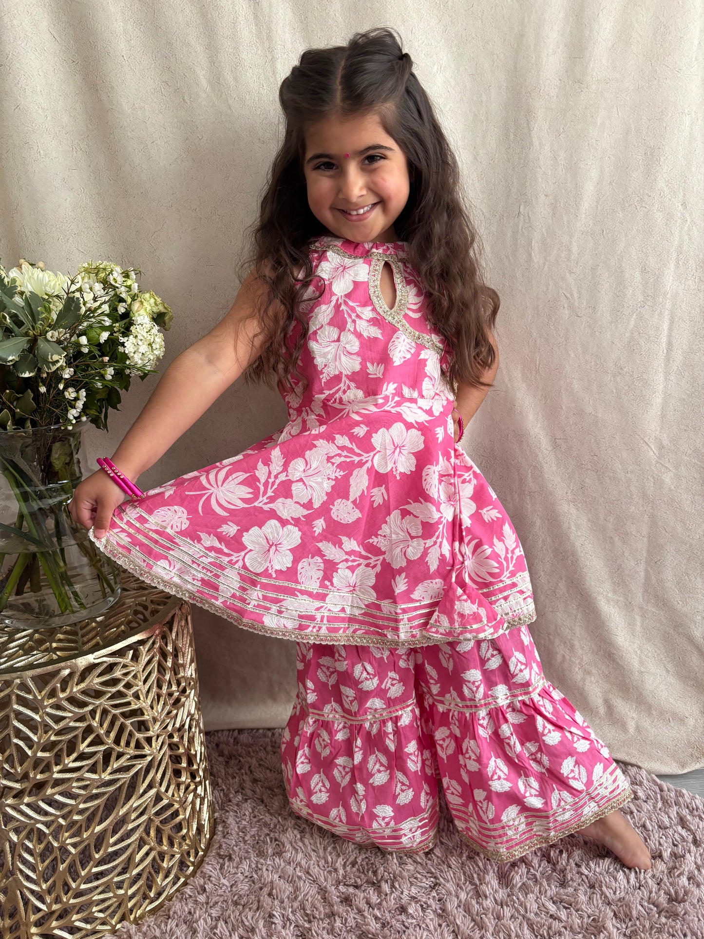 Summer Peplum Sharara Suit (Pink)