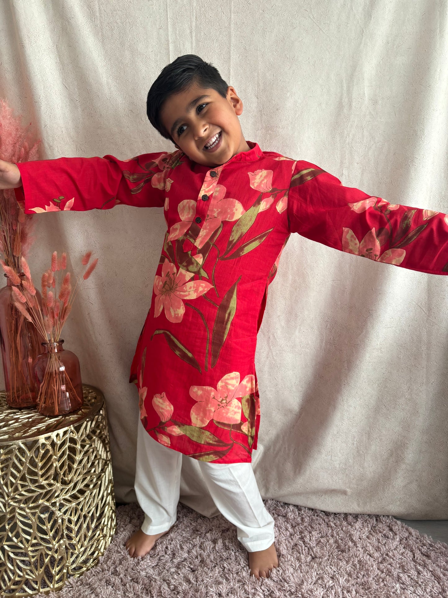 Sibling Set - Boys Red Kurta Pyjama