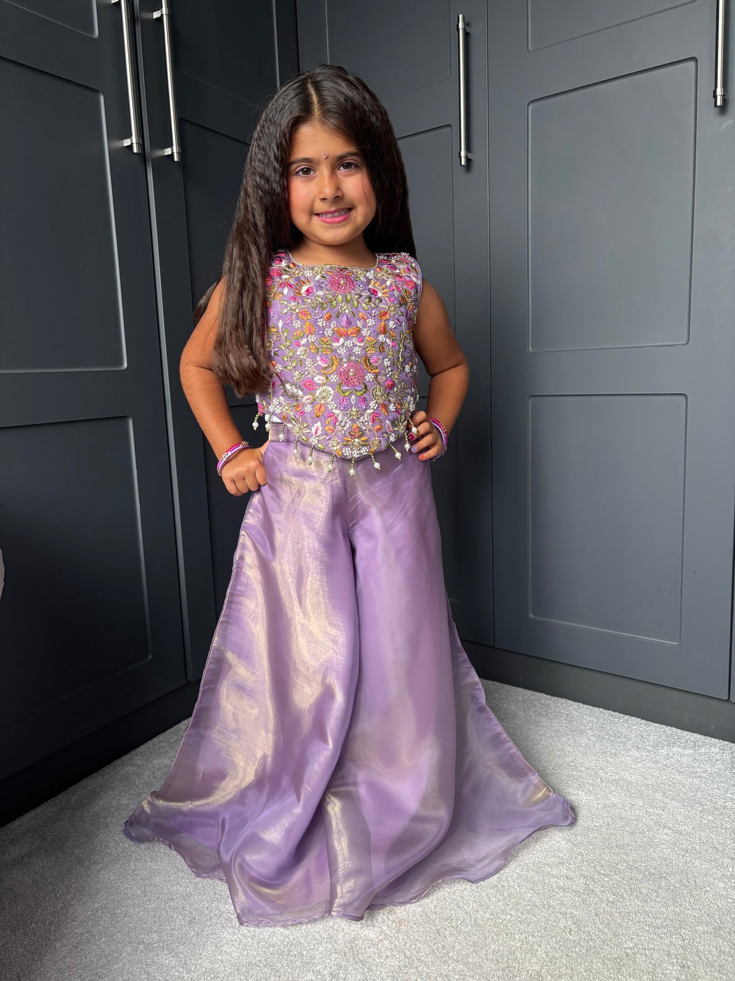 Lilac Floral & Pearl Palazzo Suit