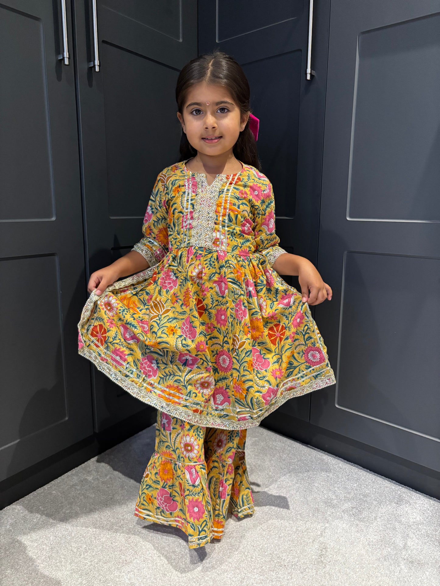 Yellow & Pink Paisley Sharara Suit