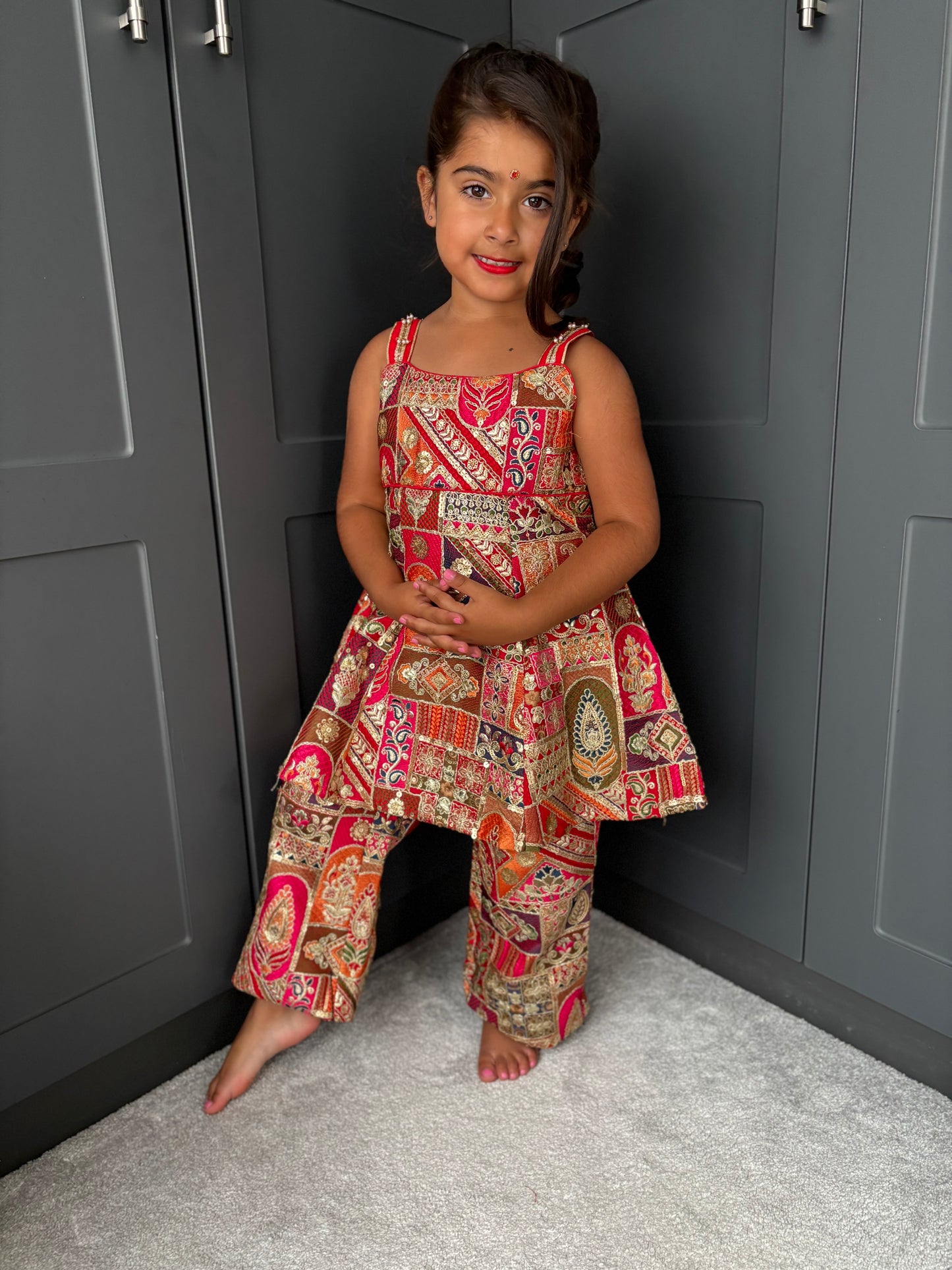 Red & Gold Partywear Trouser Suit