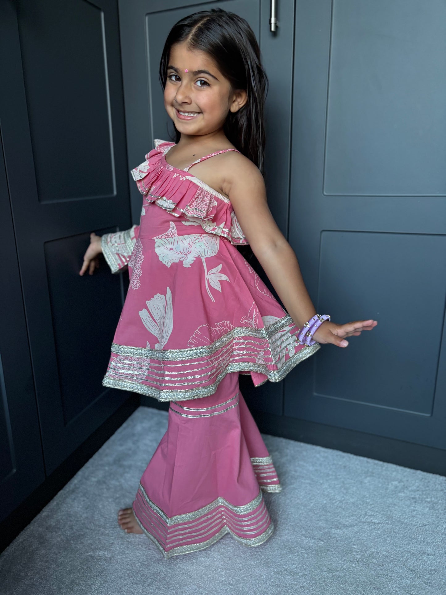 Pink One-Shoulder Sharara Suit