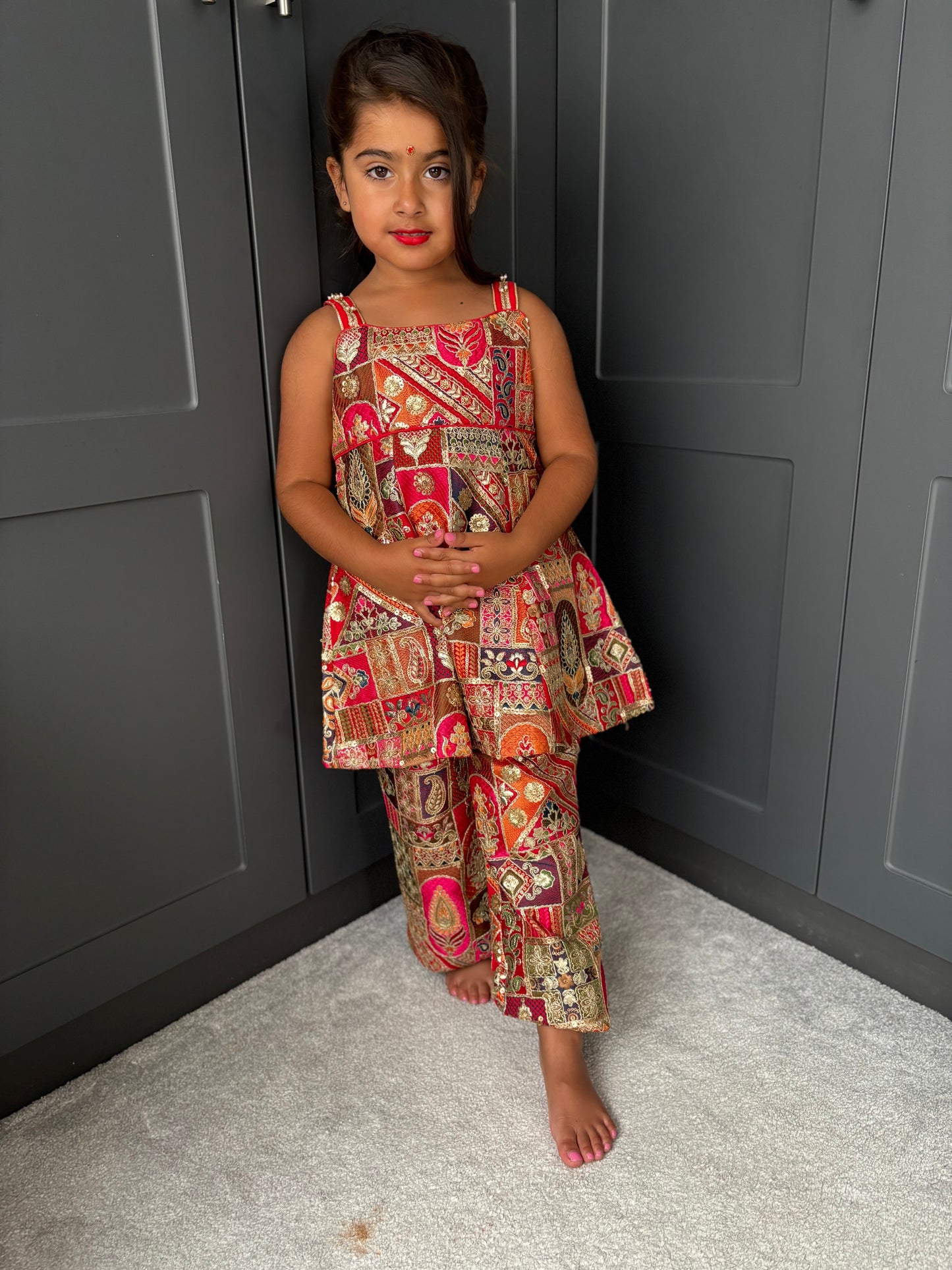 Red & Gold Partywear Trouser Suit