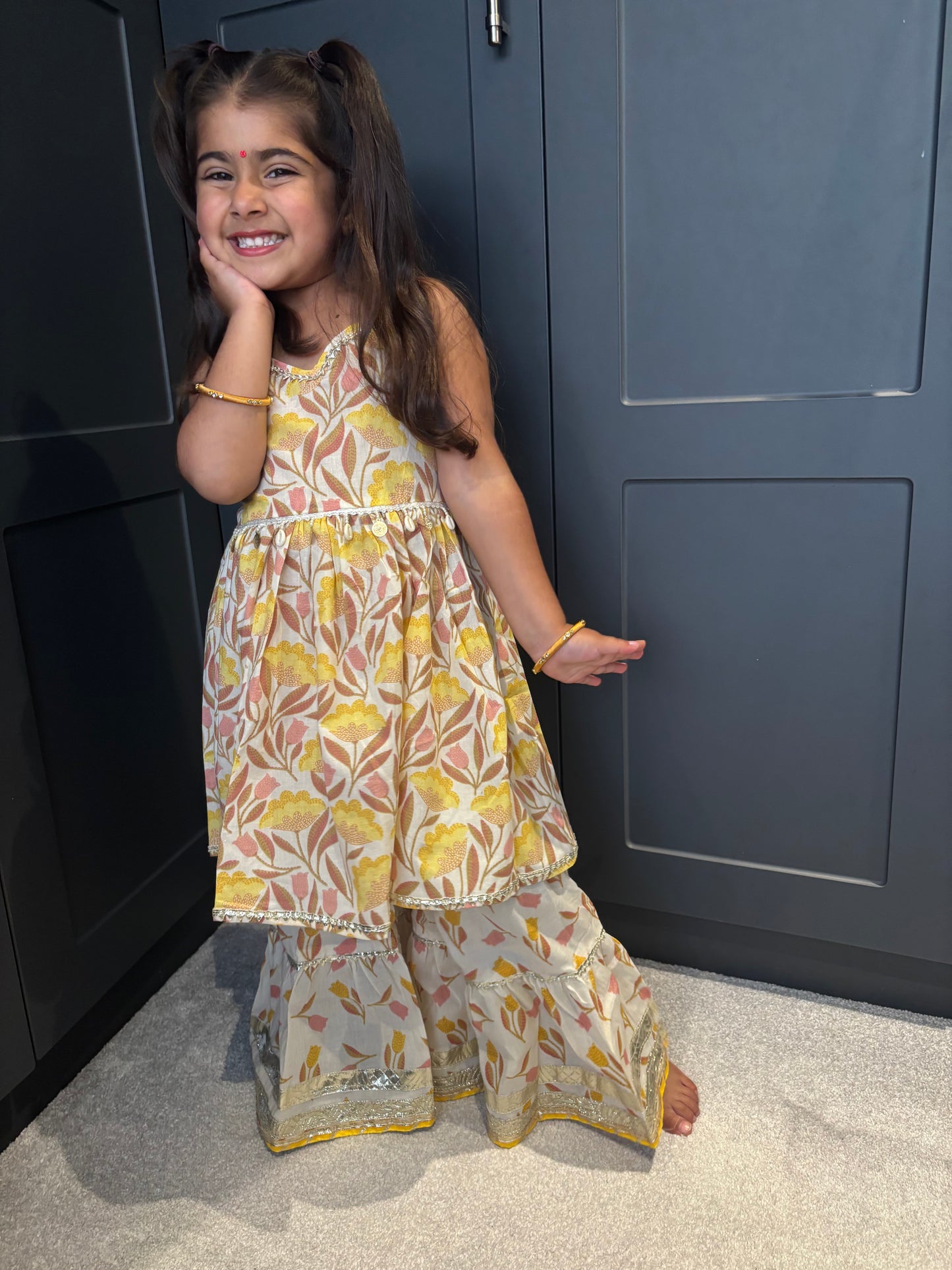 Yellow Shell Sharara Suit