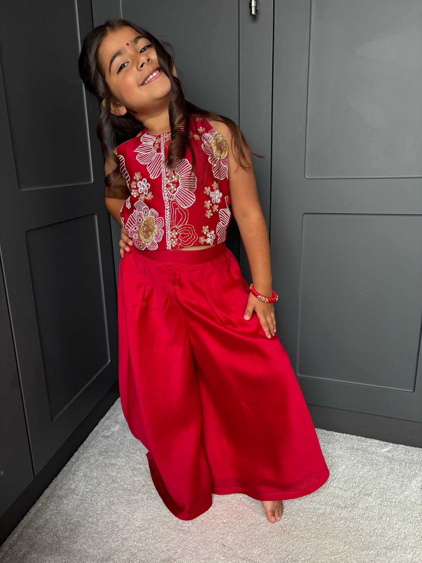Red Silk Chanderi Palazzo