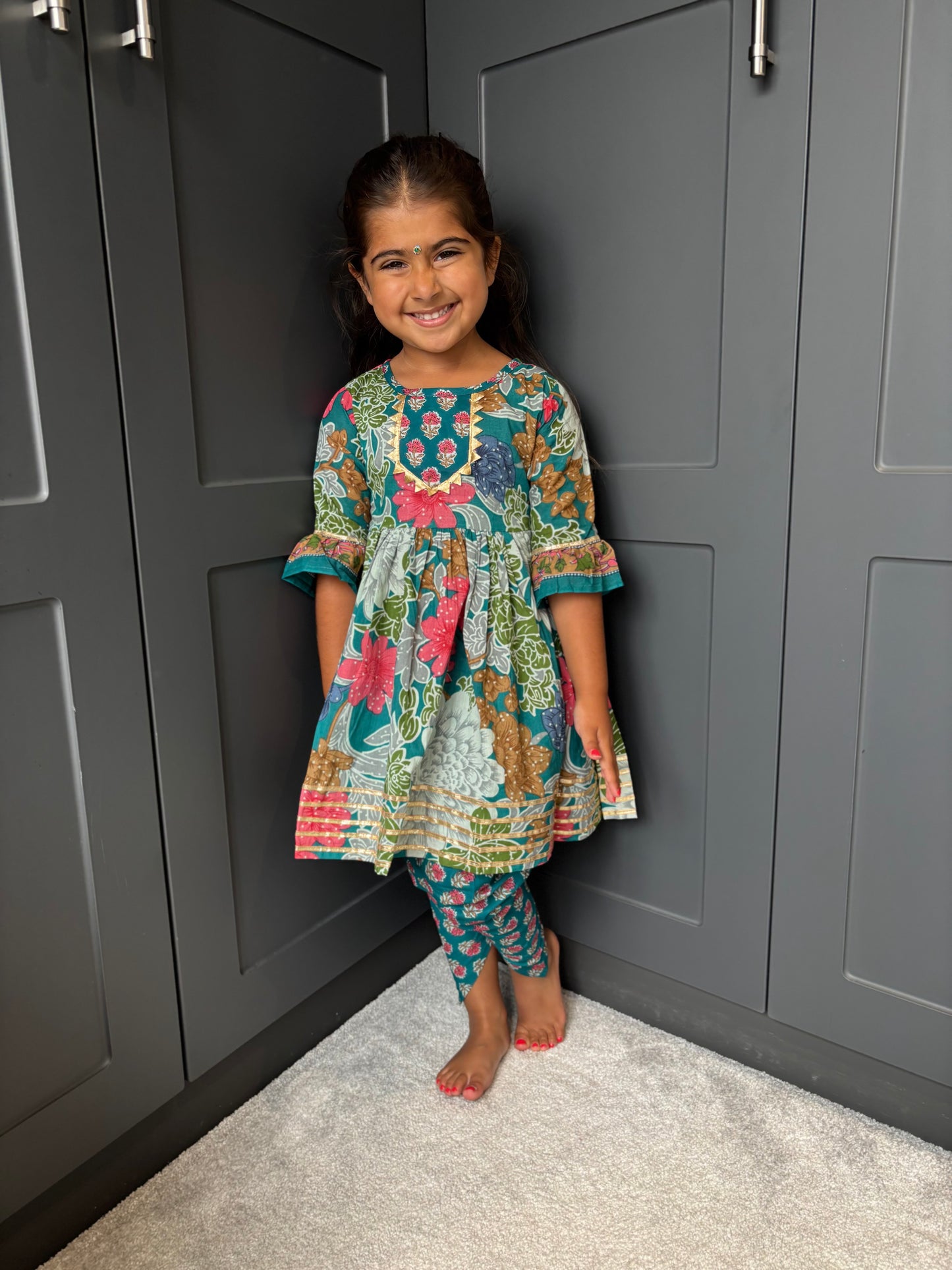 Teal Floral Dhoti Suit