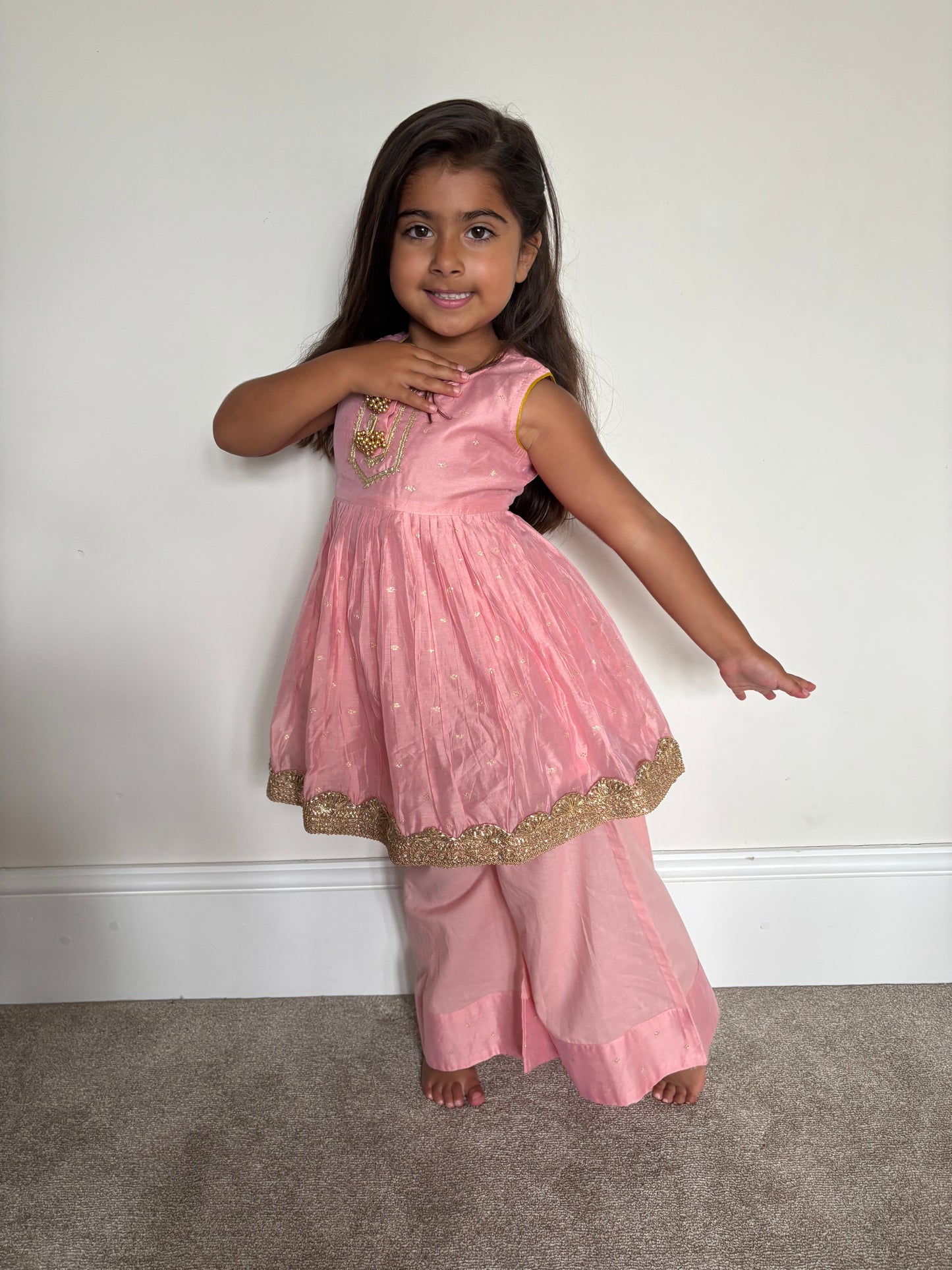 Baby Pink Frock Palazzo Suit