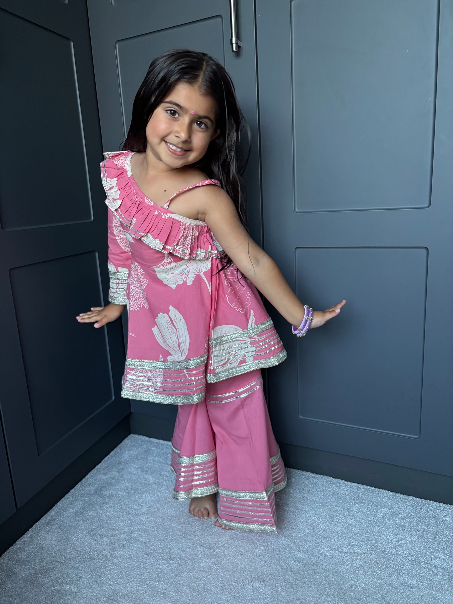 Pink One-Shoulder Sharara Suit