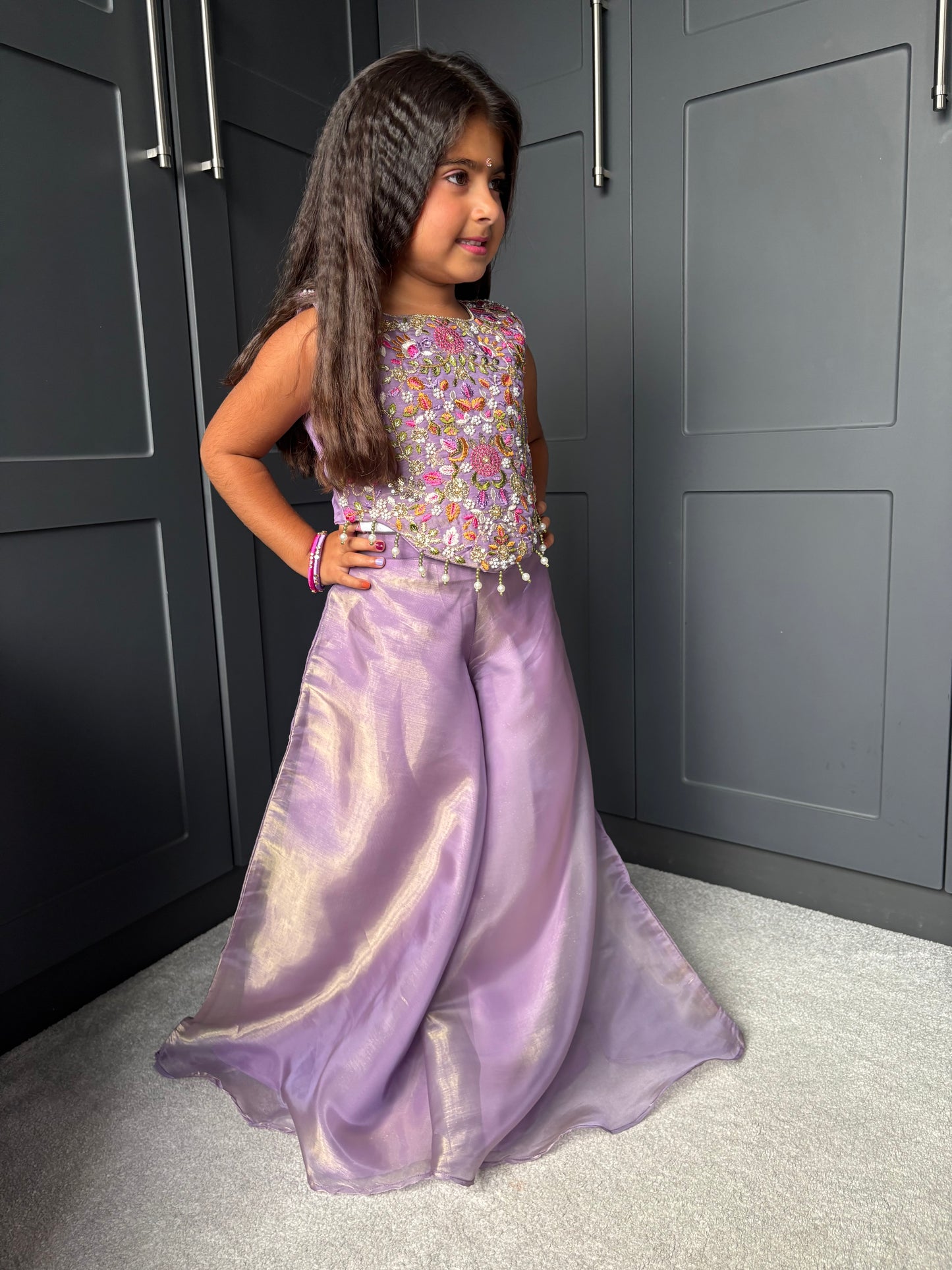 Lilac Floral & Pearl Palazzo Suit