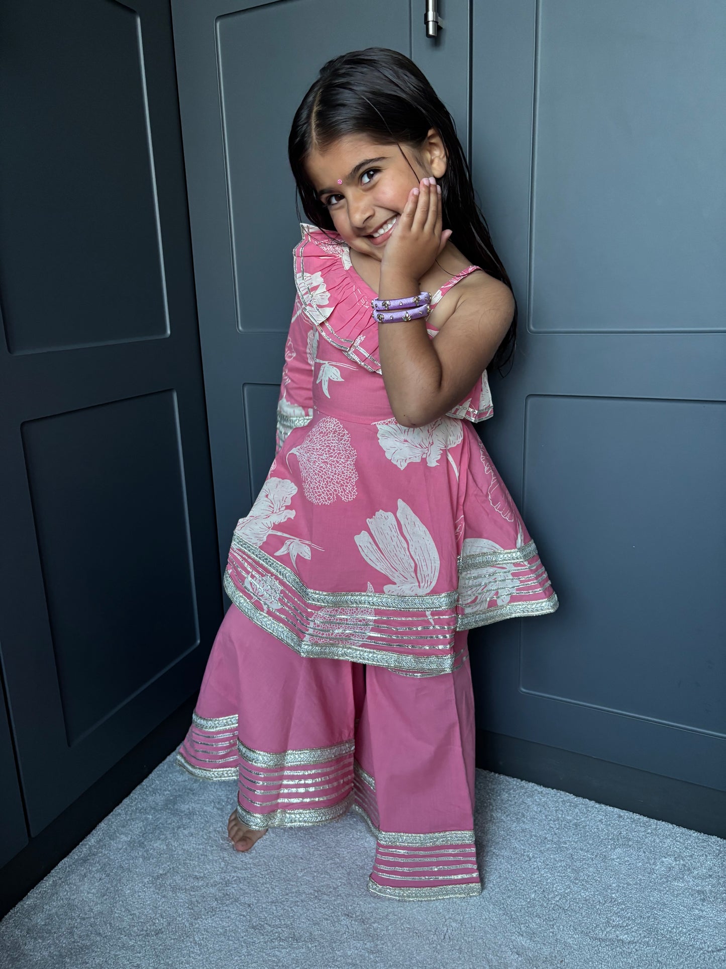 Pink One-Shoulder Sharara Suit