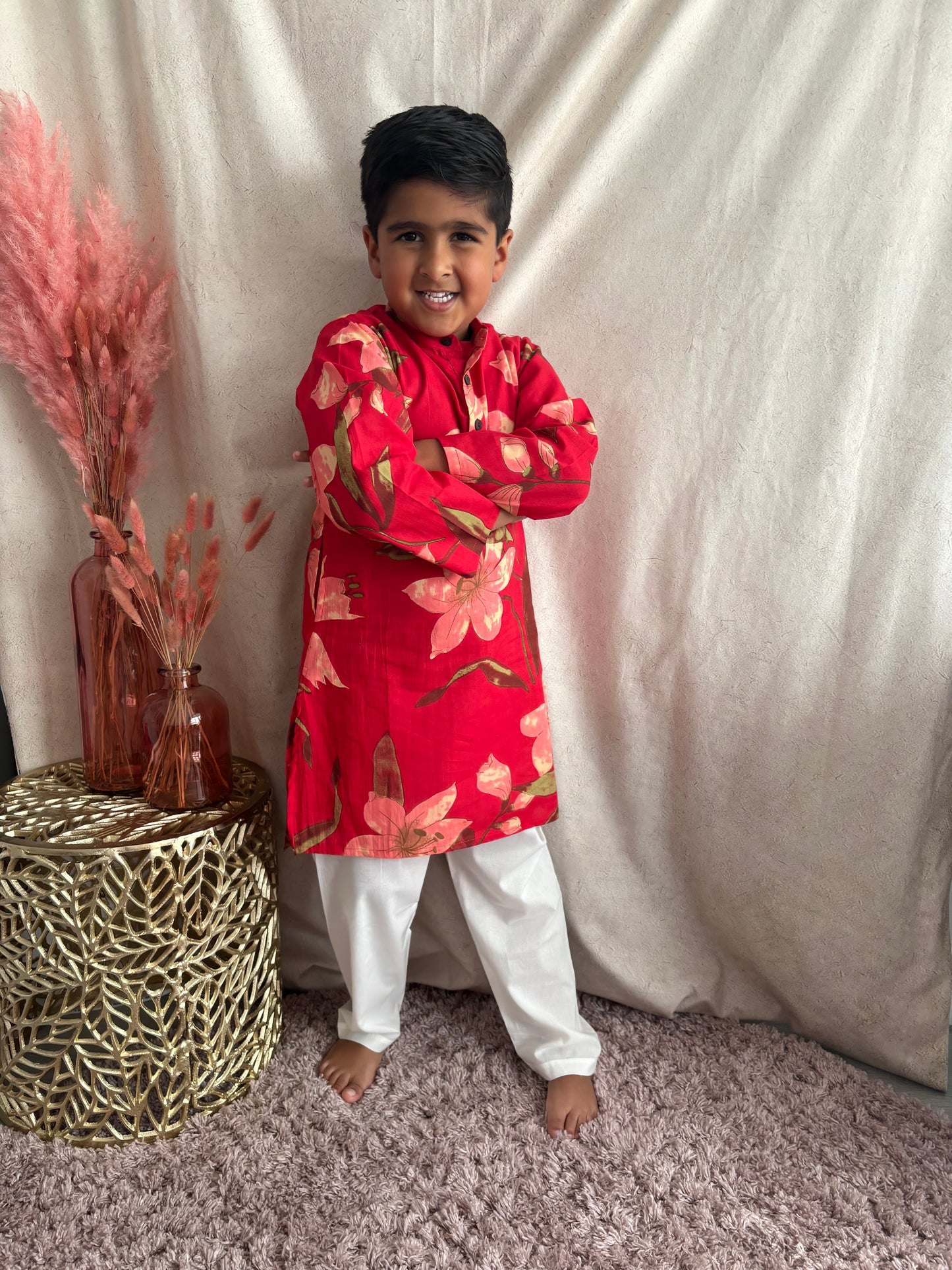 Sibling Set - Boys Red Kurta Pyjama