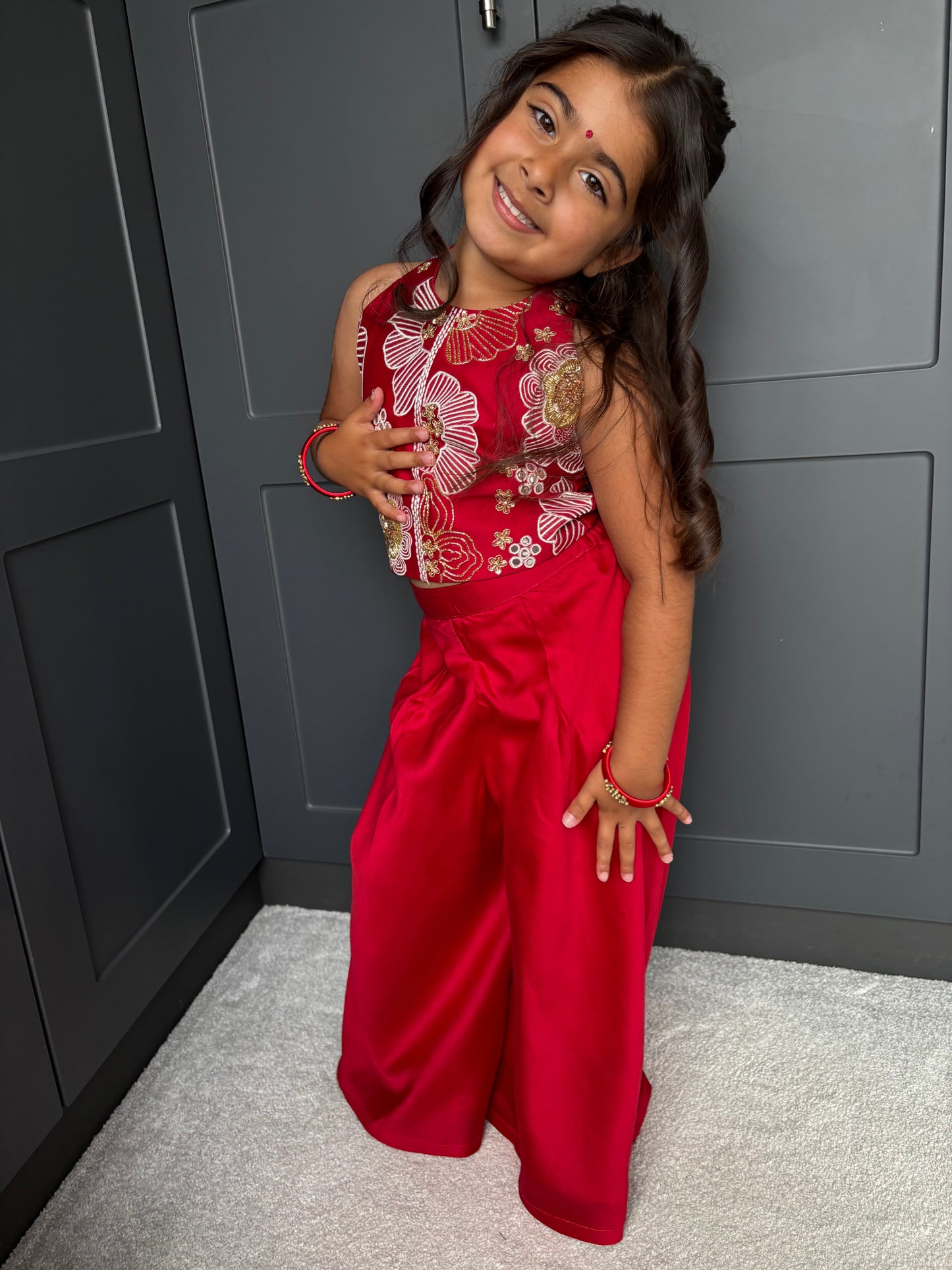 Red Silk Chanderi Palazzo