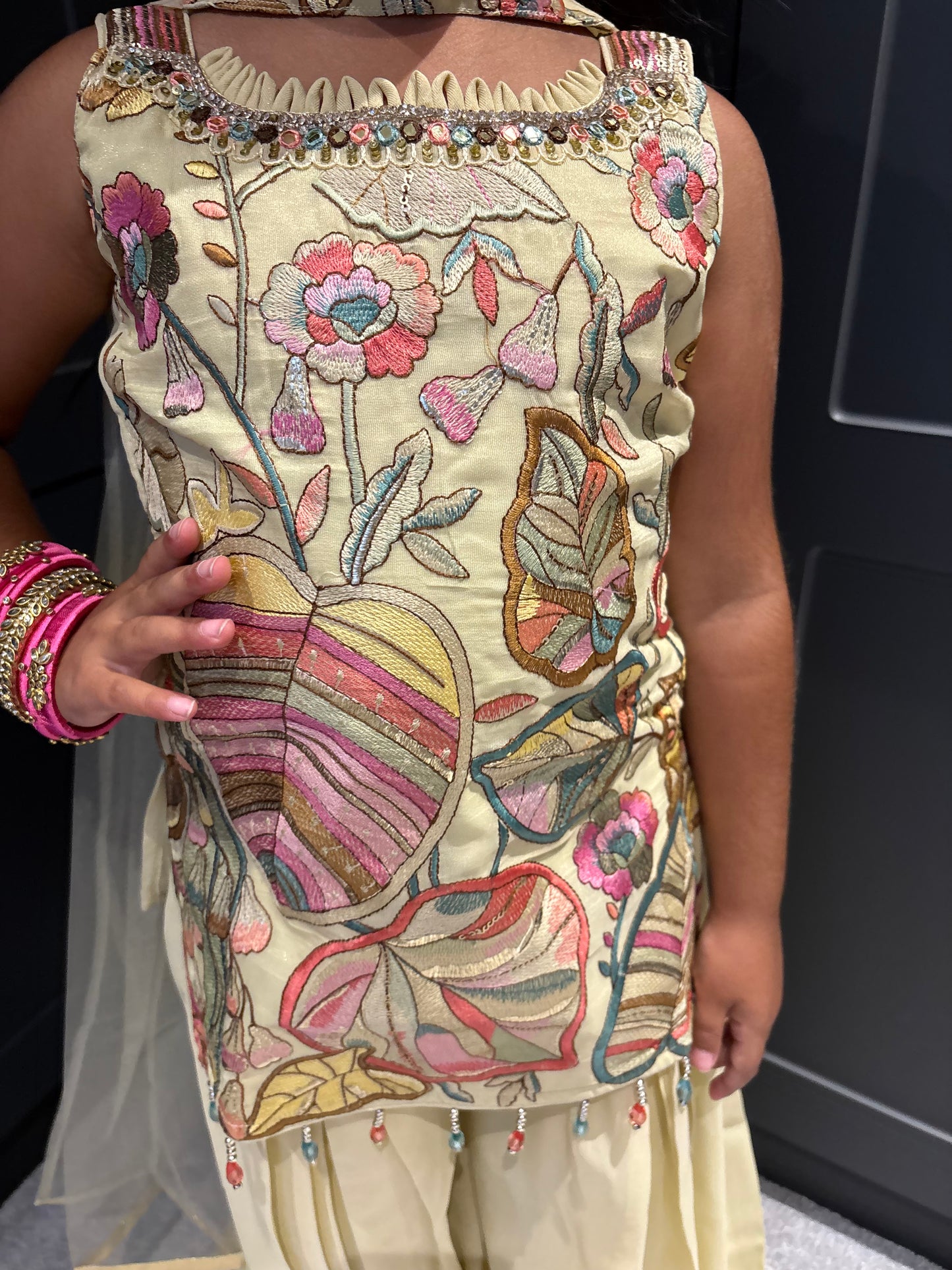 Girls Lemon Embroidered Palazzo Suit