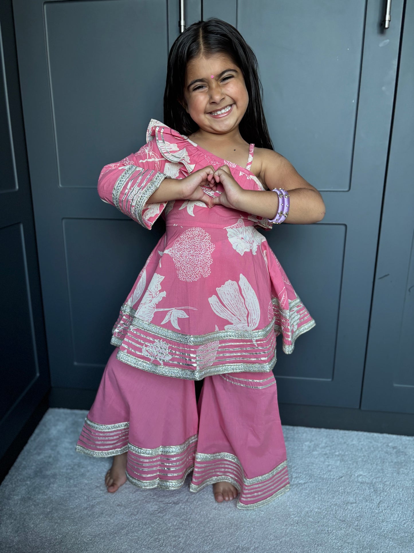 Pink One-Shoulder Sharara Suit