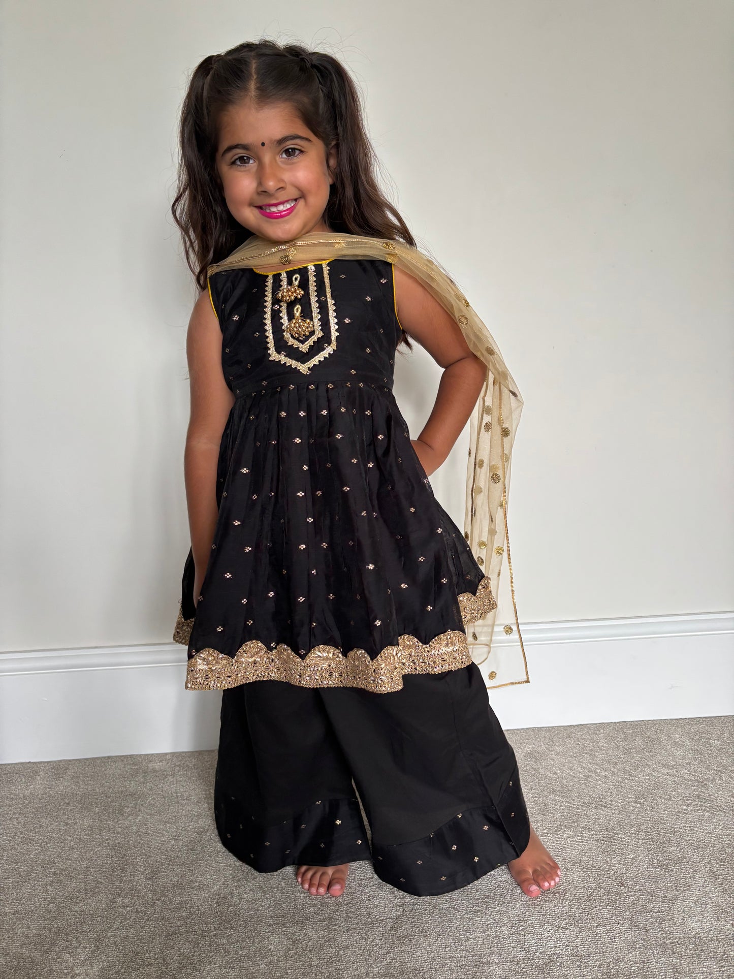 Black & Gold Frock Palazzo Suit