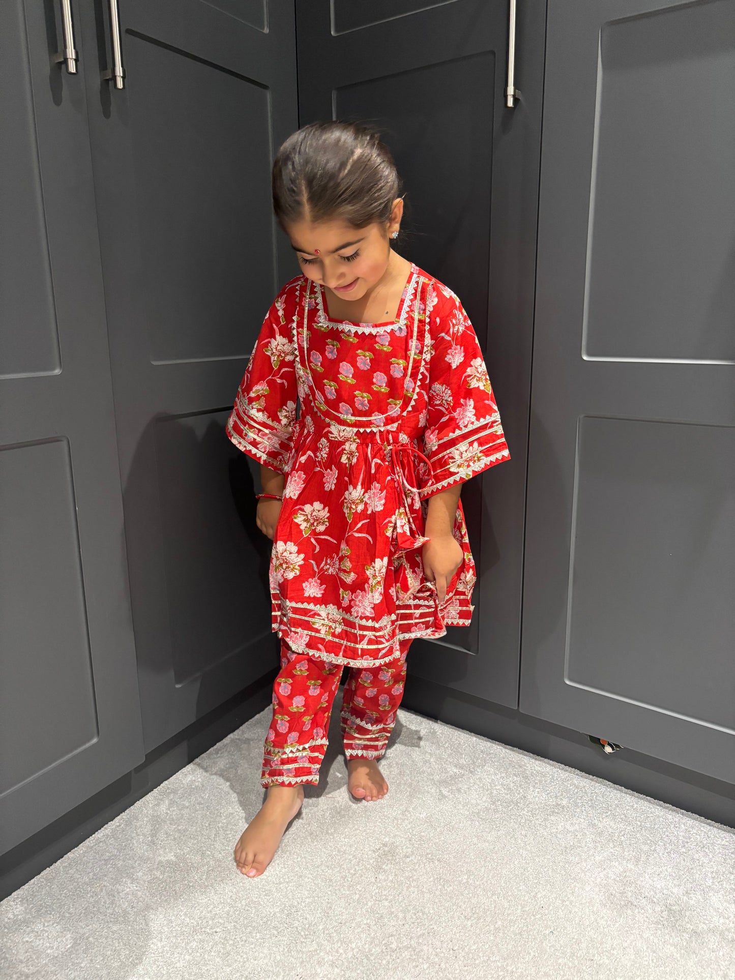 Red Floral Trouser Suit Set