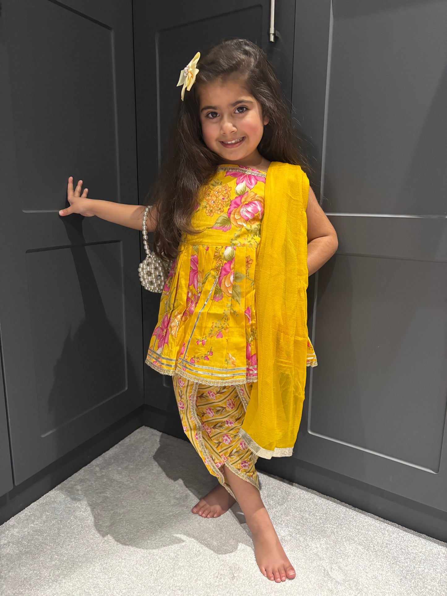 Spring Blooms Dhoti Suit (Yellow)