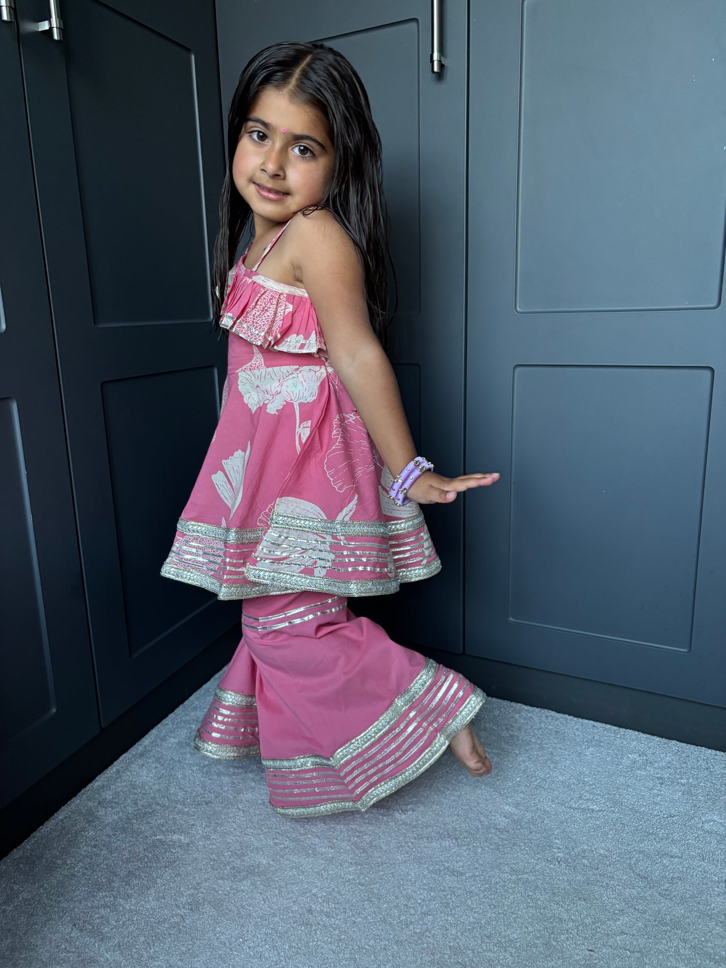 Pink One-Shoulder Sharara Suit