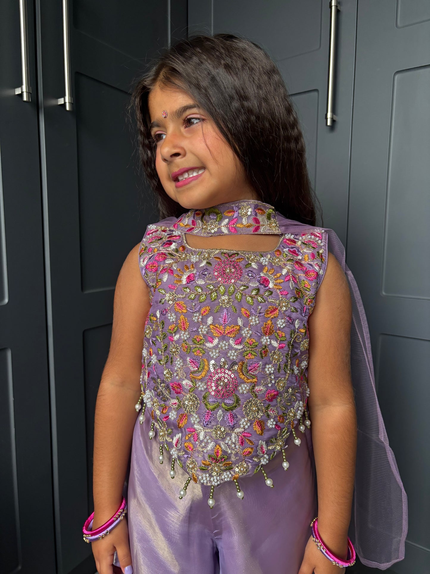 Lilac Floral & Pearl Palazzo Suit