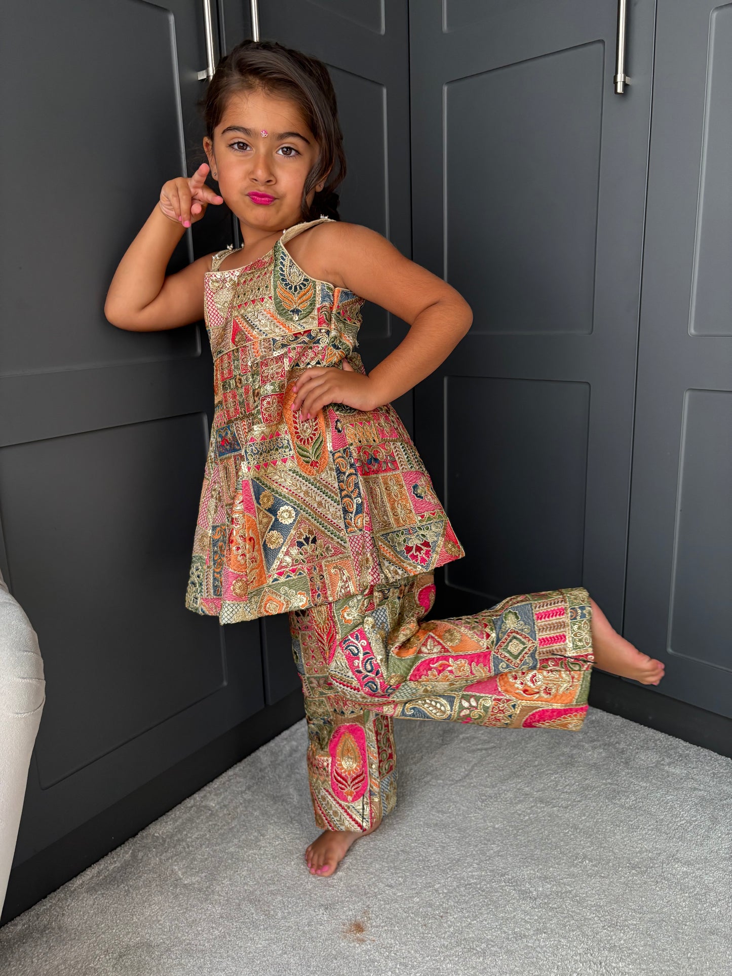 Pink & Gold Partywear Trouser Suit