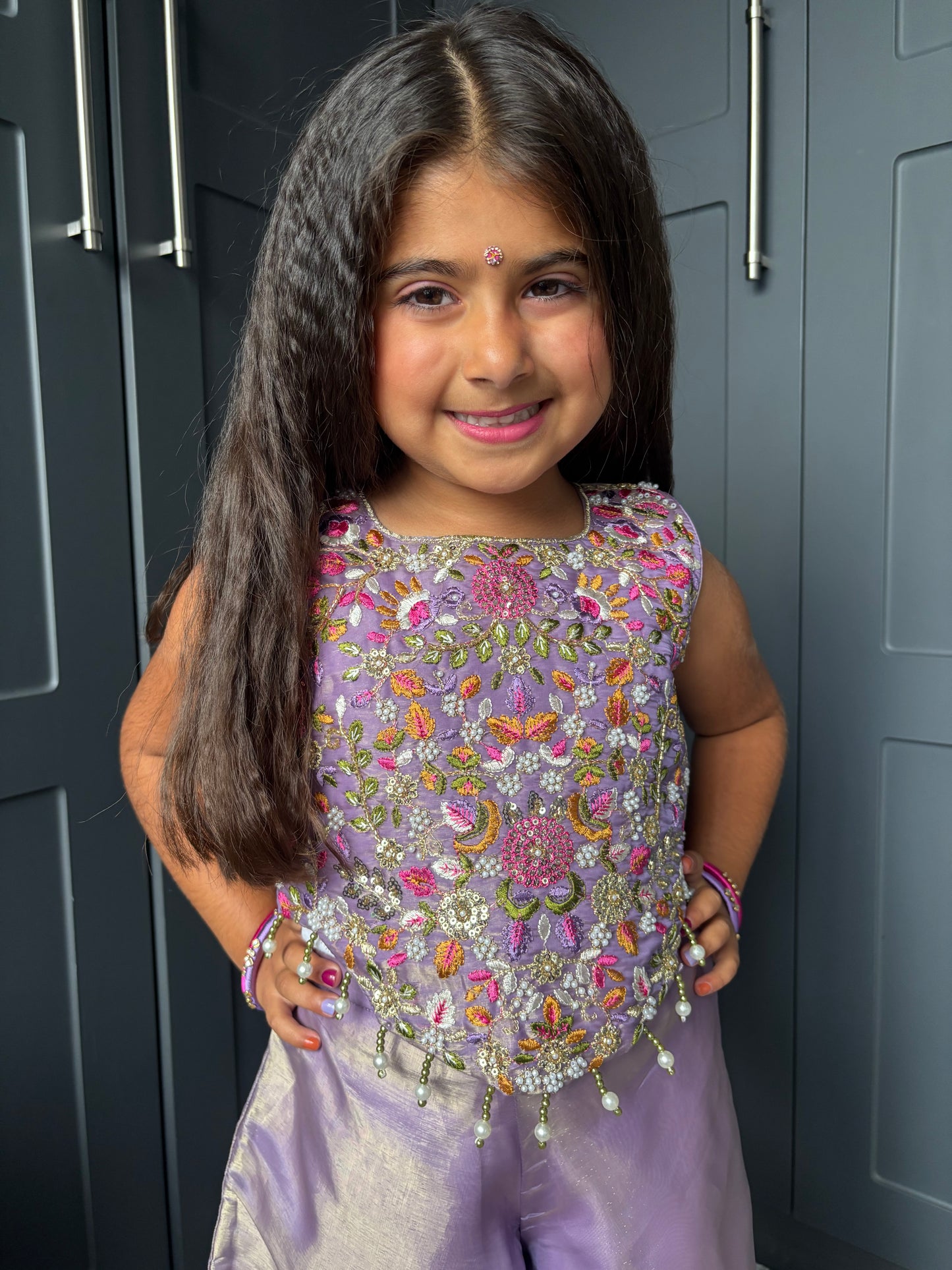 Lilac Floral & Pearl Palazzo Suit