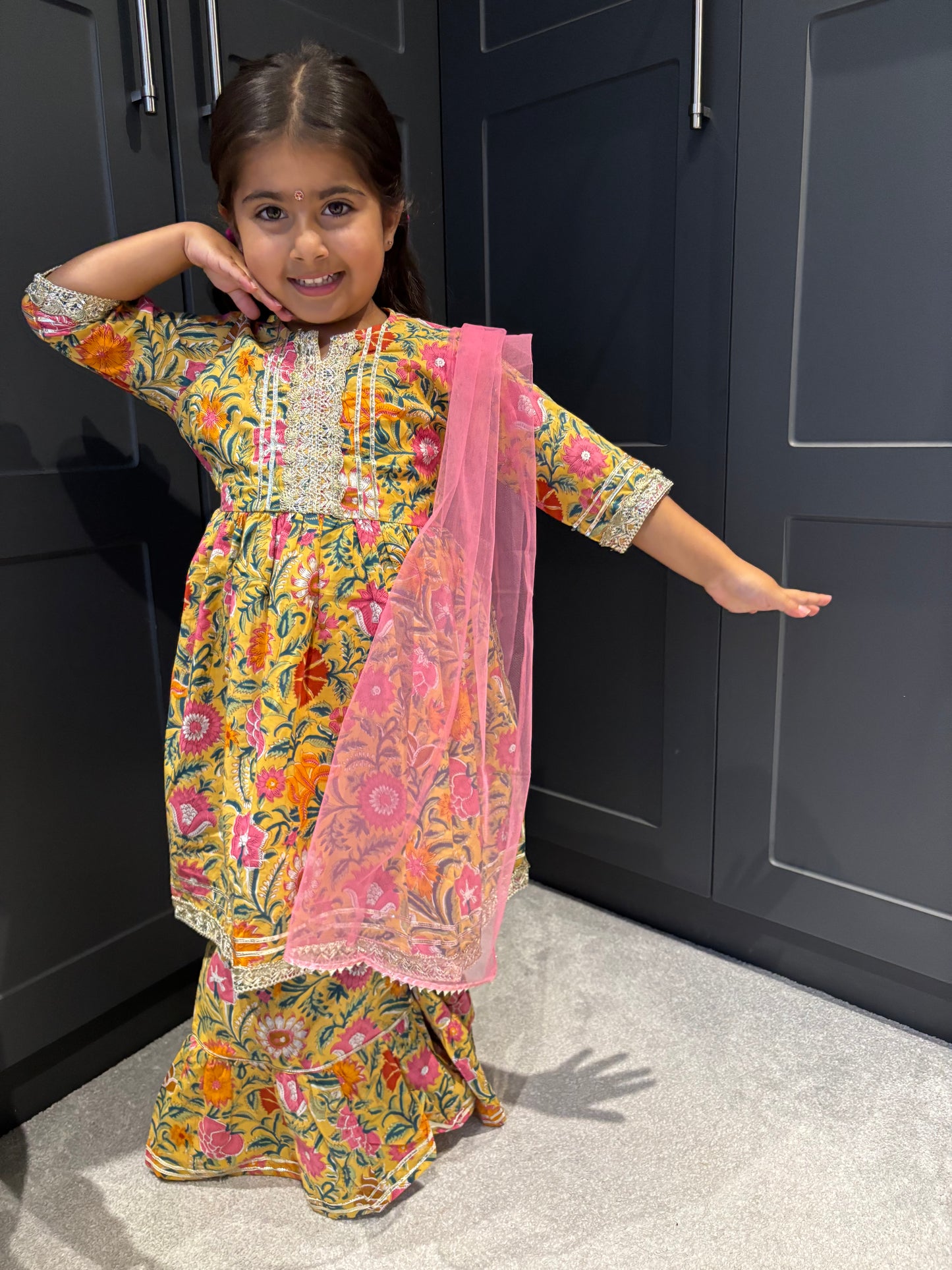 Yellow & Pink Paisley Sharara Suit