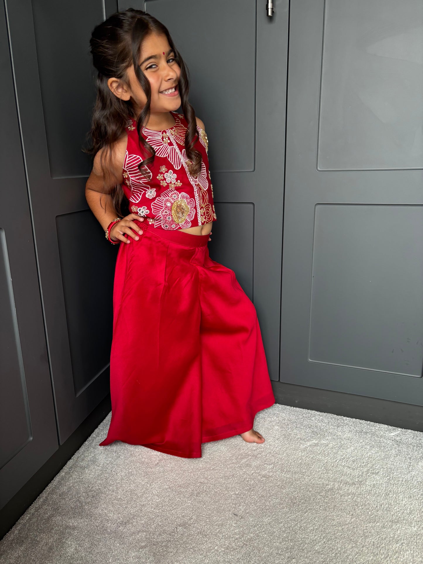 Red Silk Chanderi Palazzo