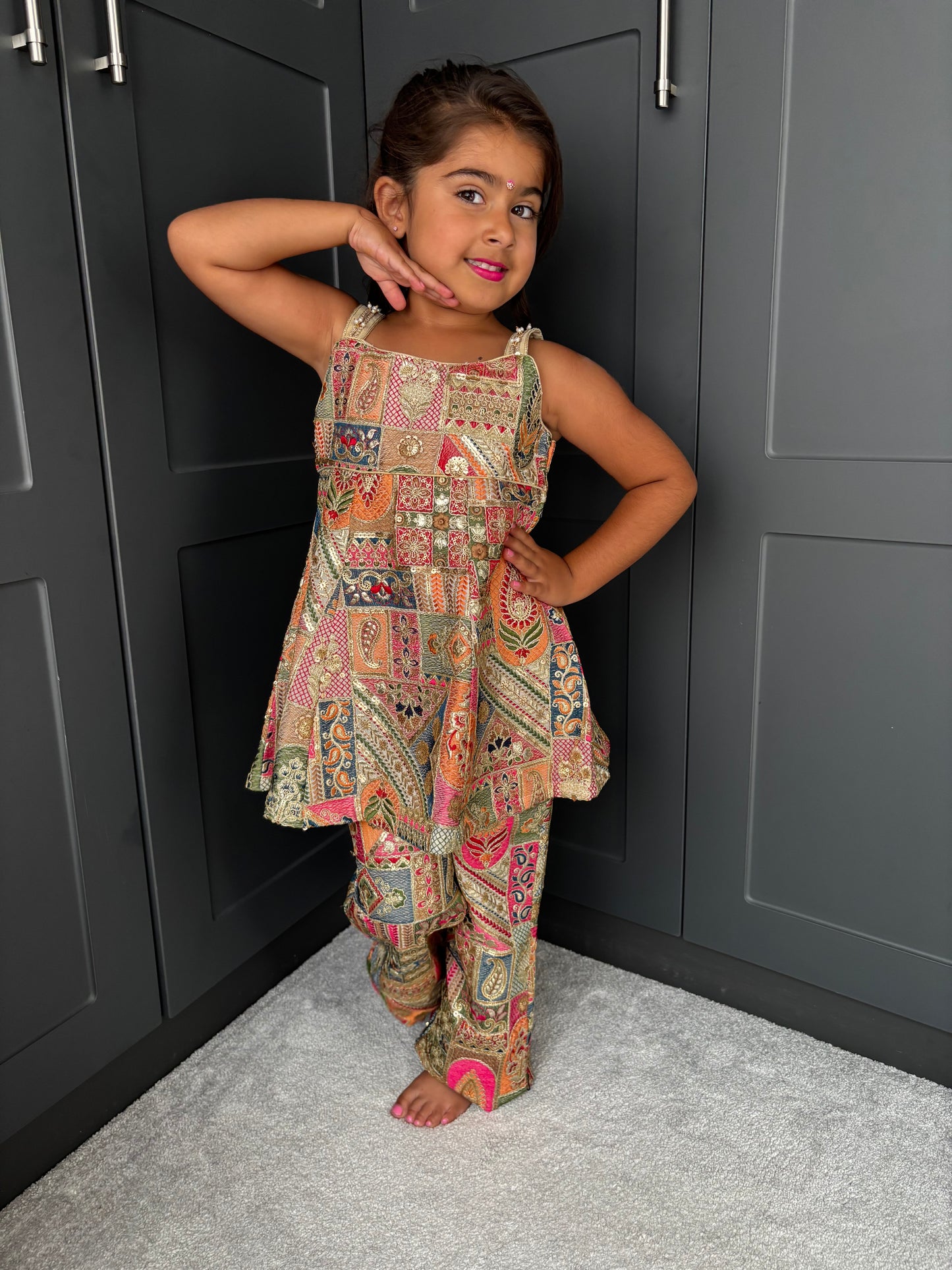 Pink & Gold Partywear Trouser Suit