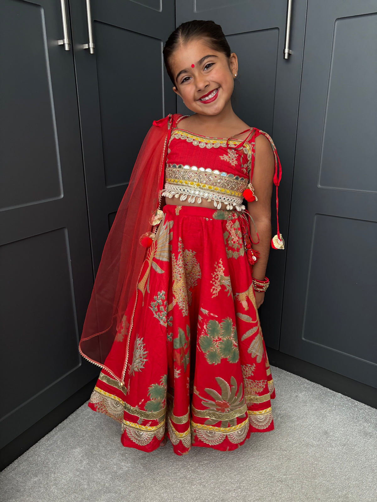 Red Lengha | Girls Navratri Garba Outfit | Indian Kidswear