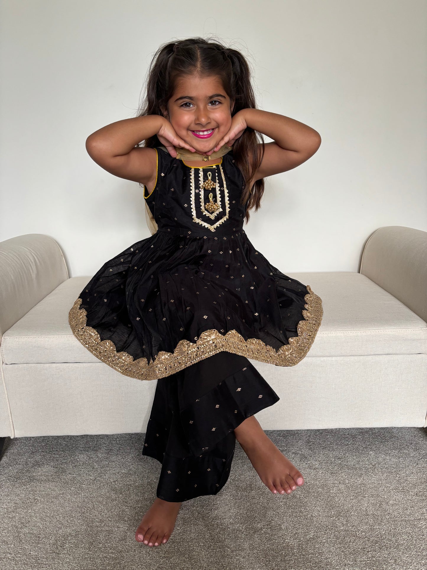 Black & Gold Frock Palazzo Suit