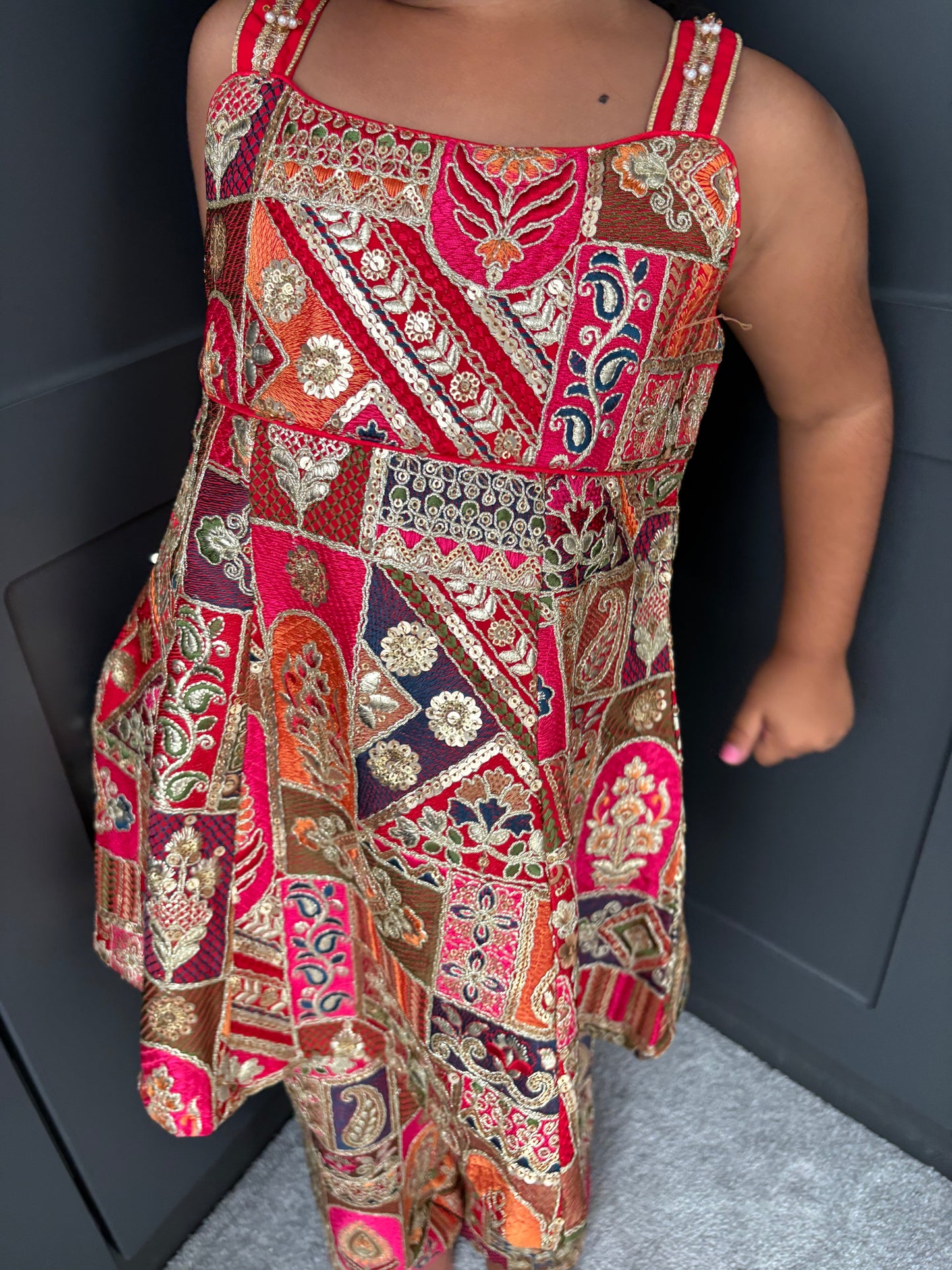 Red & Gold Partywear Trouser Suit