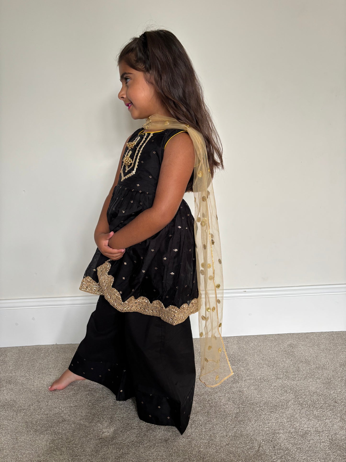Black & Gold Frock Palazzo Suit