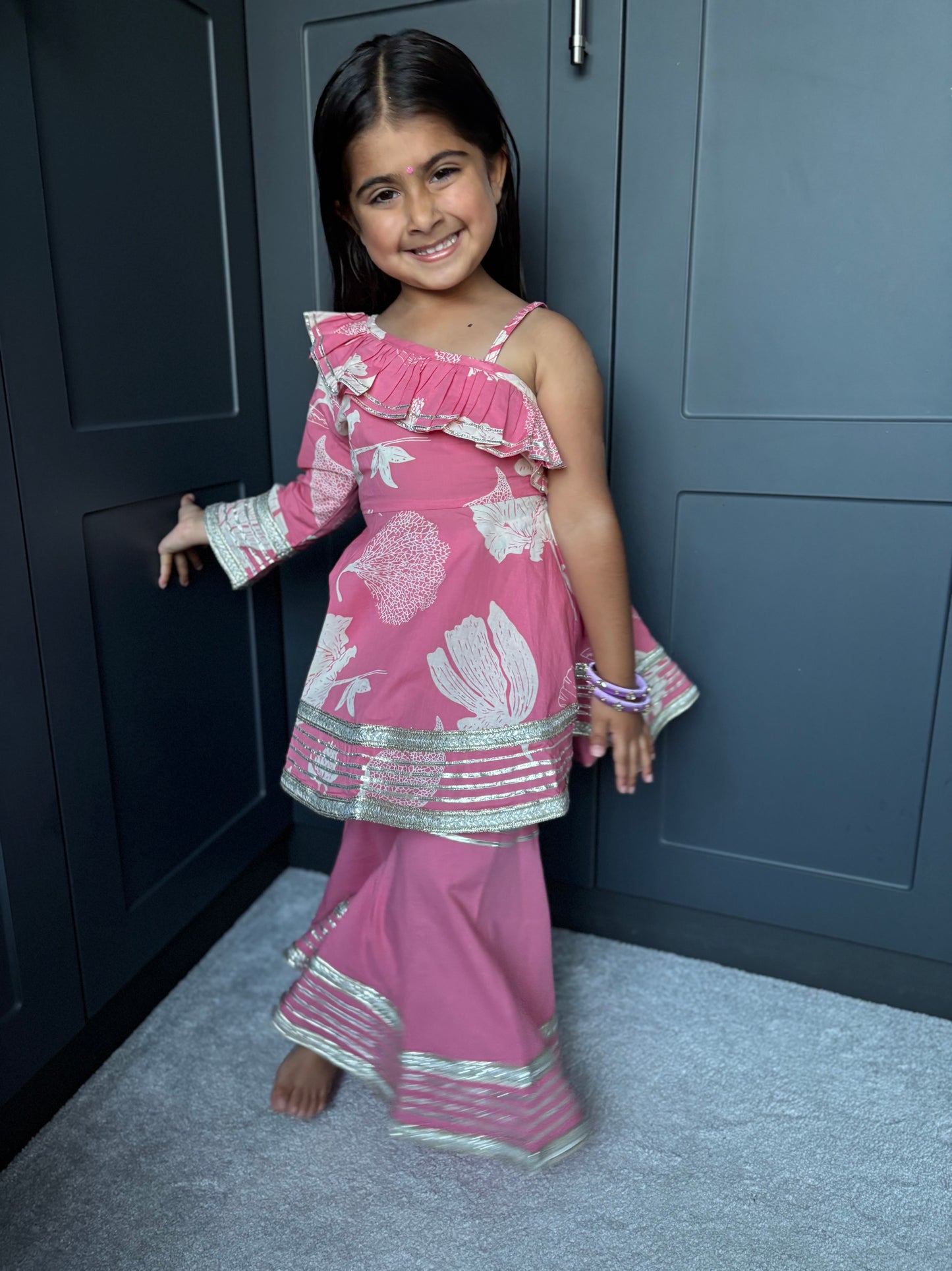 Pink One-Shoulder Sharara Suit