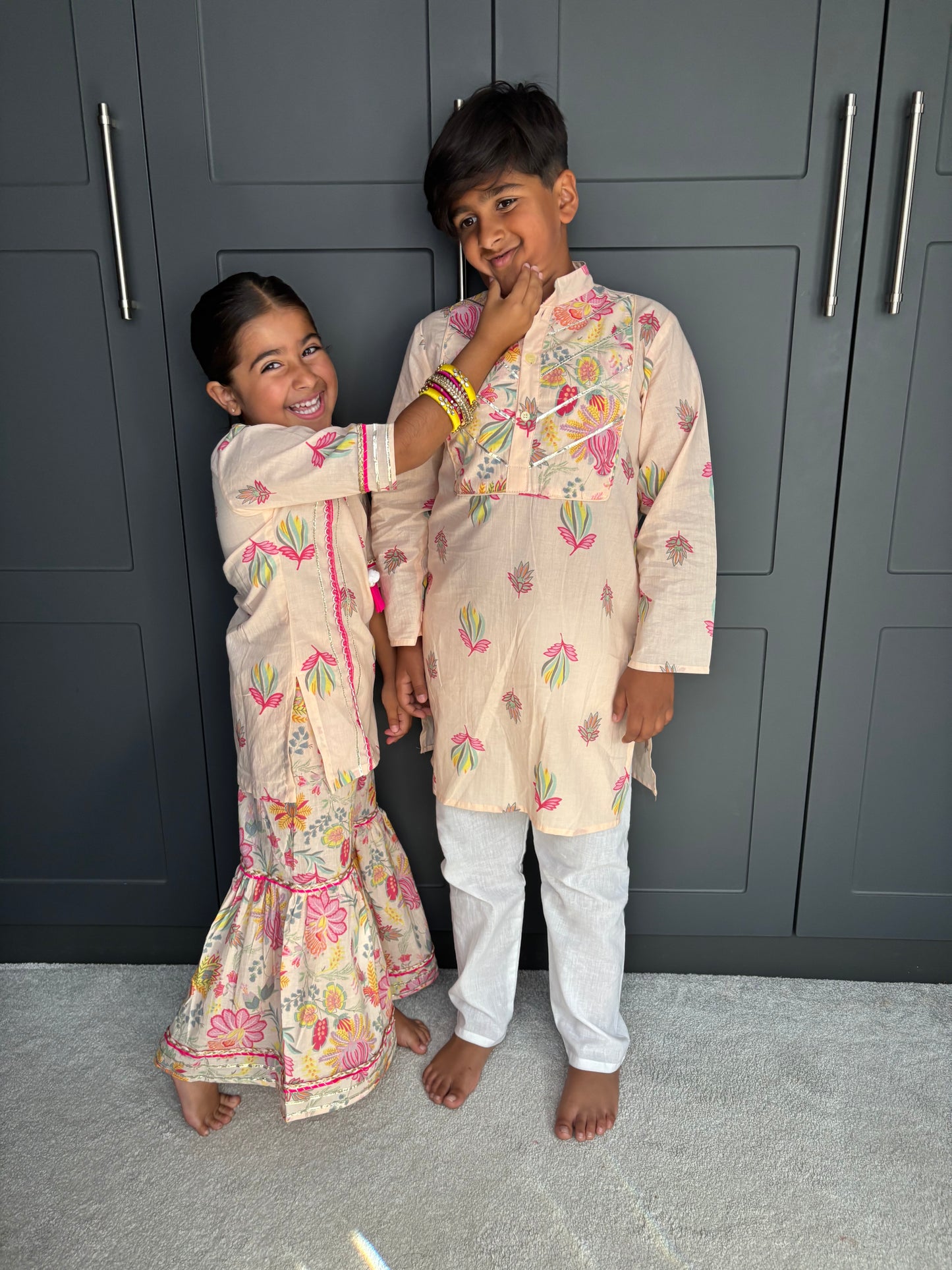 Lotus Print Girls Gharara Set | Indian Festive Wear | Sibling Collection