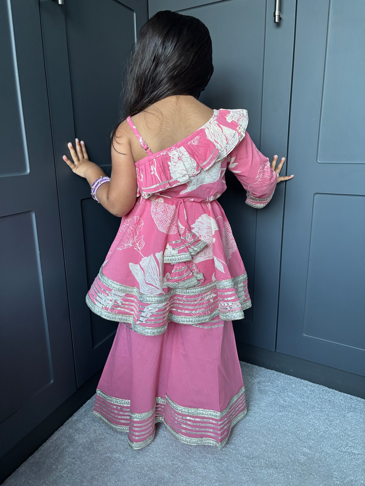 Pink One-Shoulder Sharara Suit