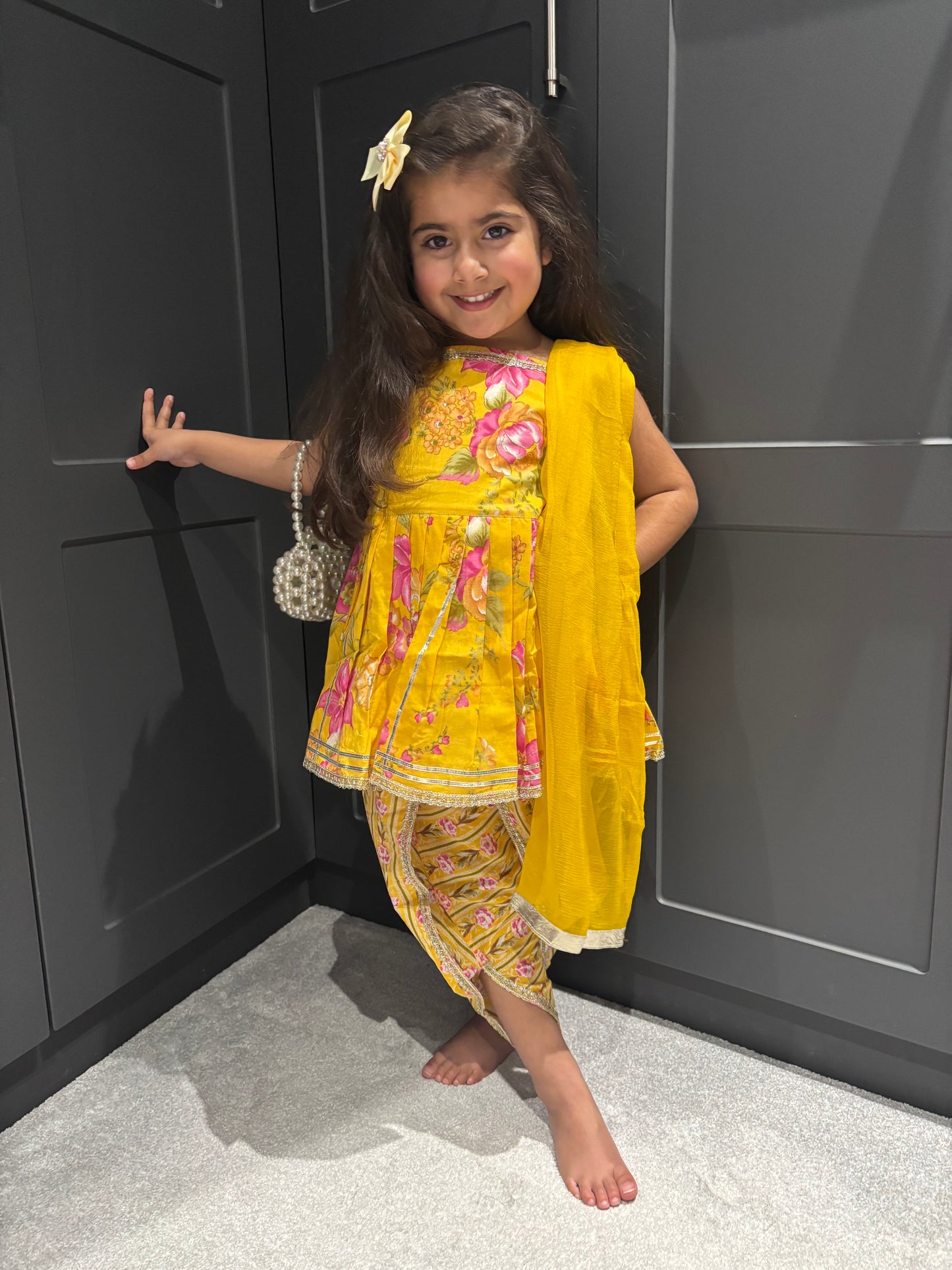 Spring Blooms Dhoti Suit (Yellow)