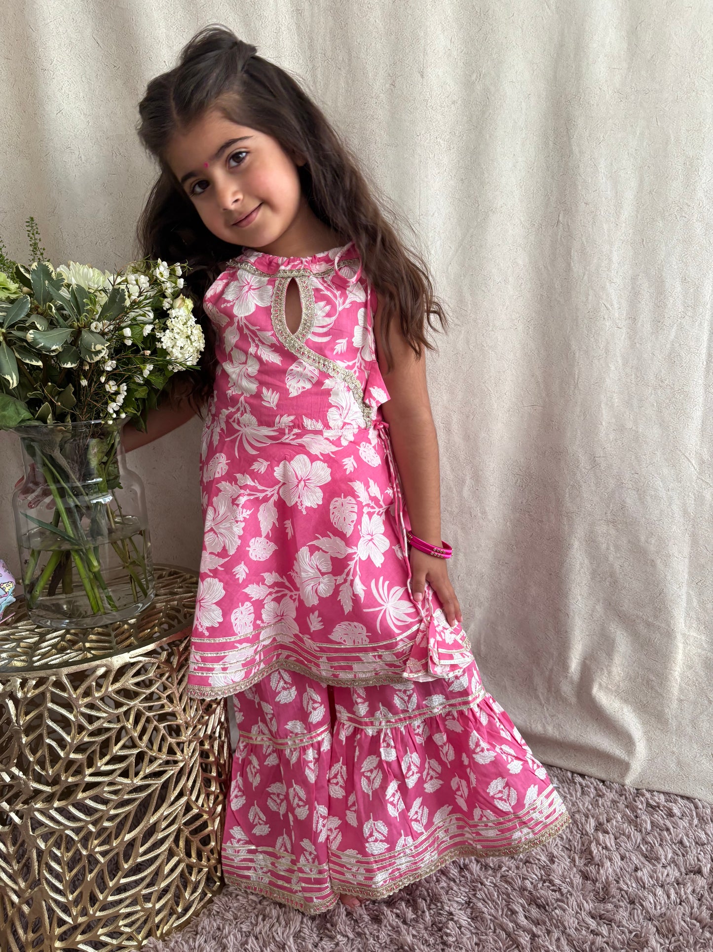 Summer Peplum Sharara Suit (Pink)